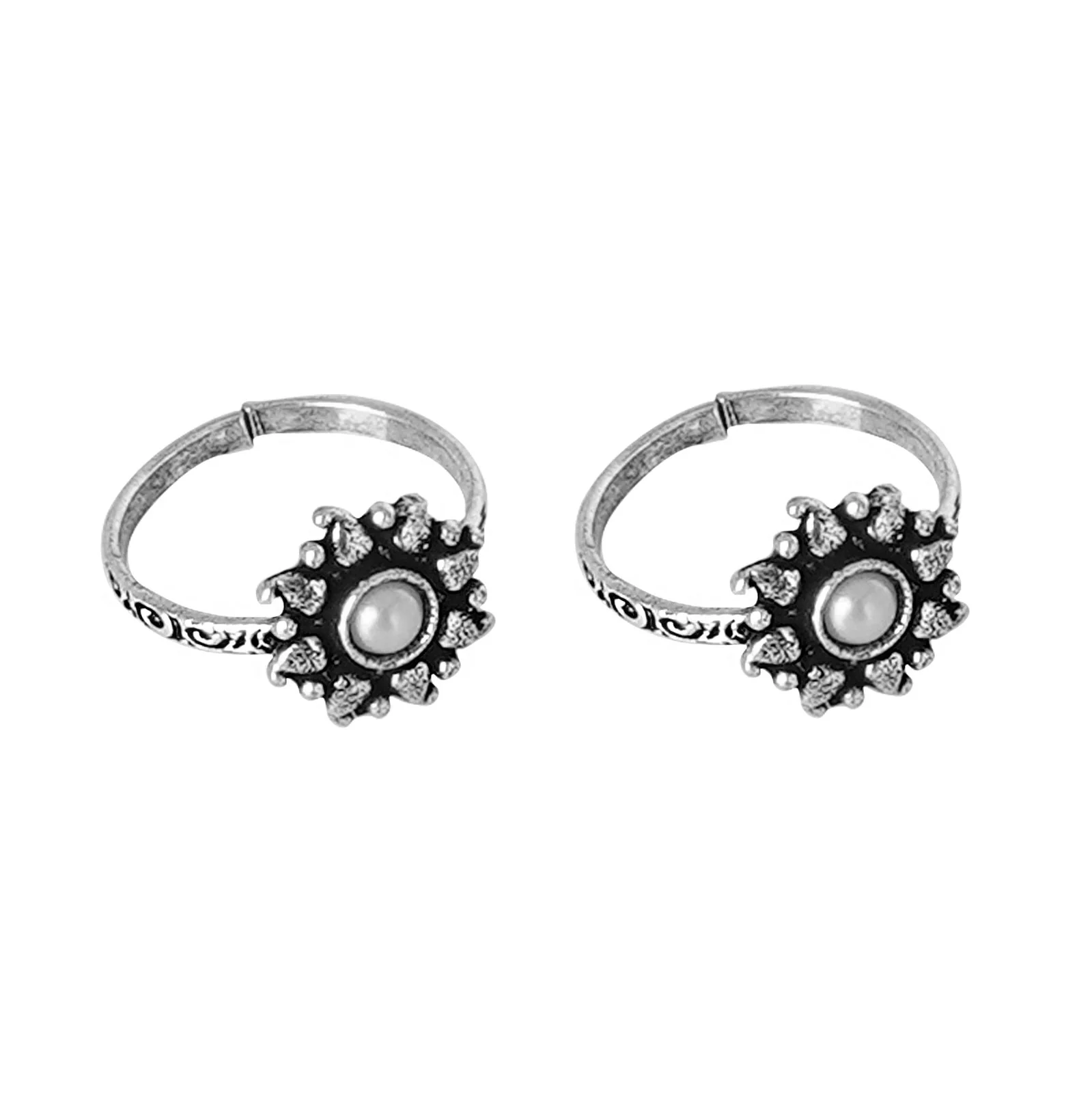 Teejh Miraya White Stone Silver Oxidised Toe Rings - Image 5