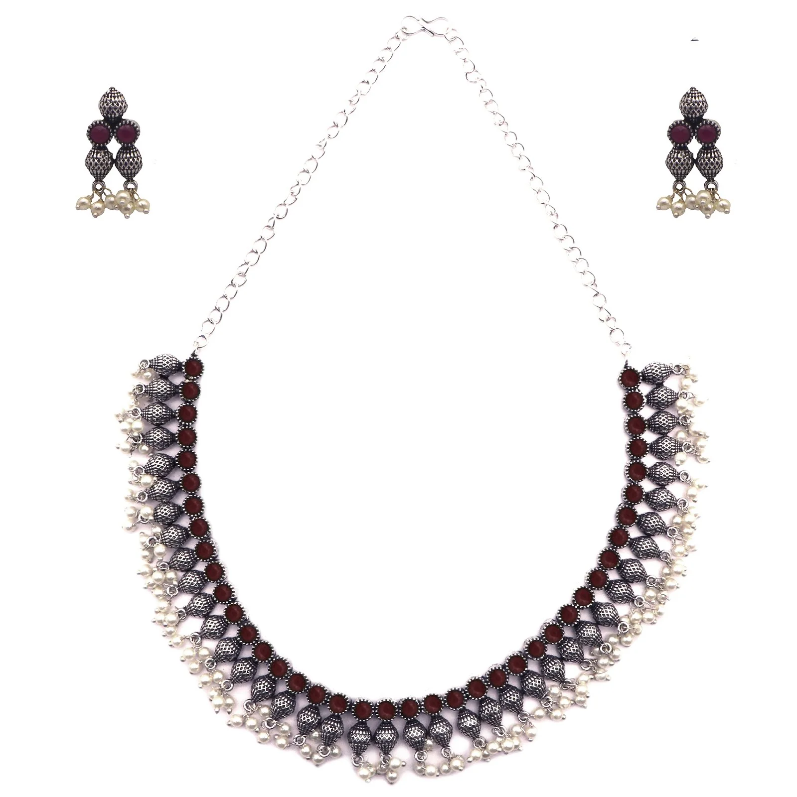 Teejh Mitali Rani Pink Stone Choker Necklace Set - Image 3