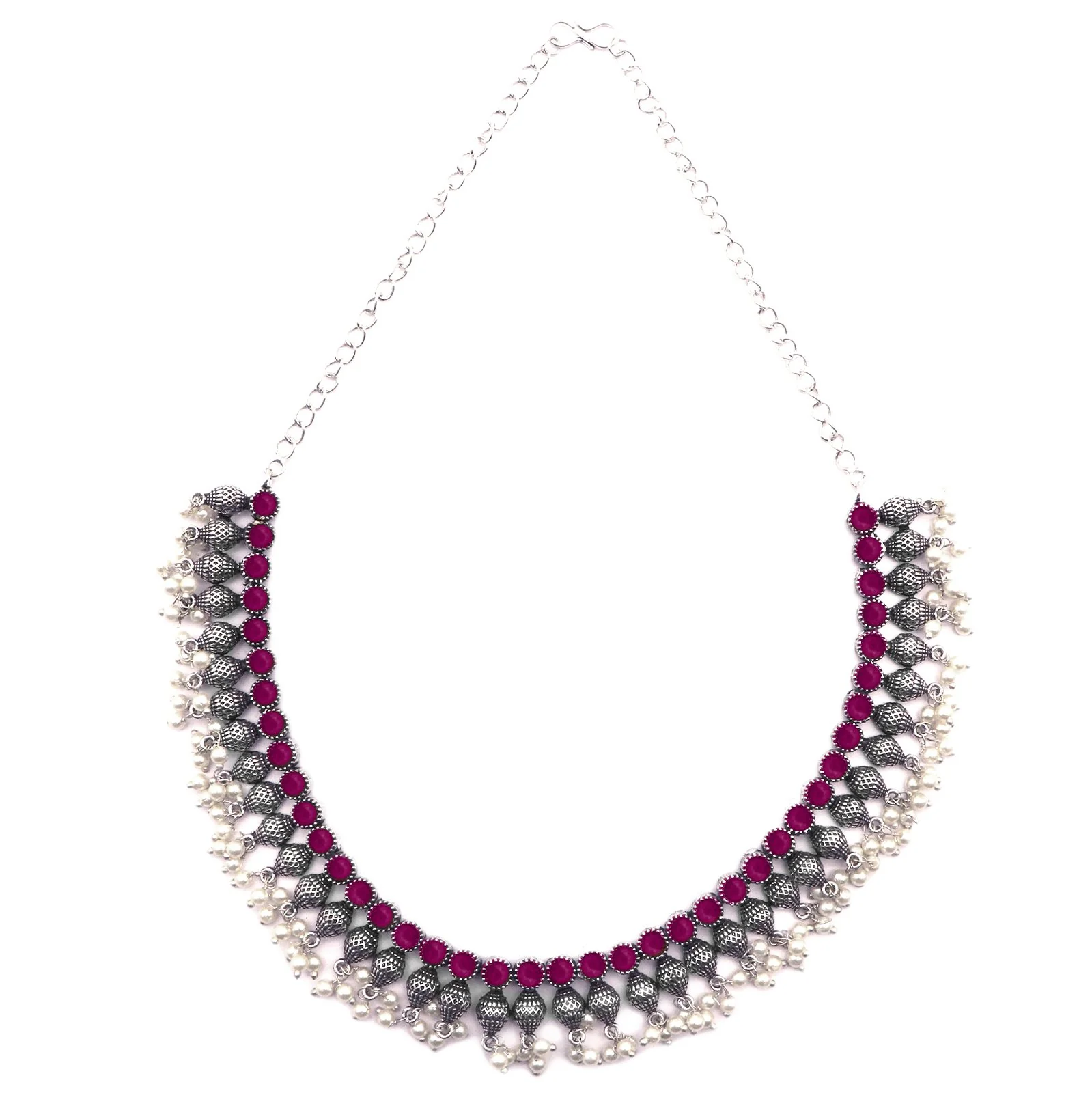 Teejh Mitali Rani Pink Stone Choker Necklace Set - Image 4