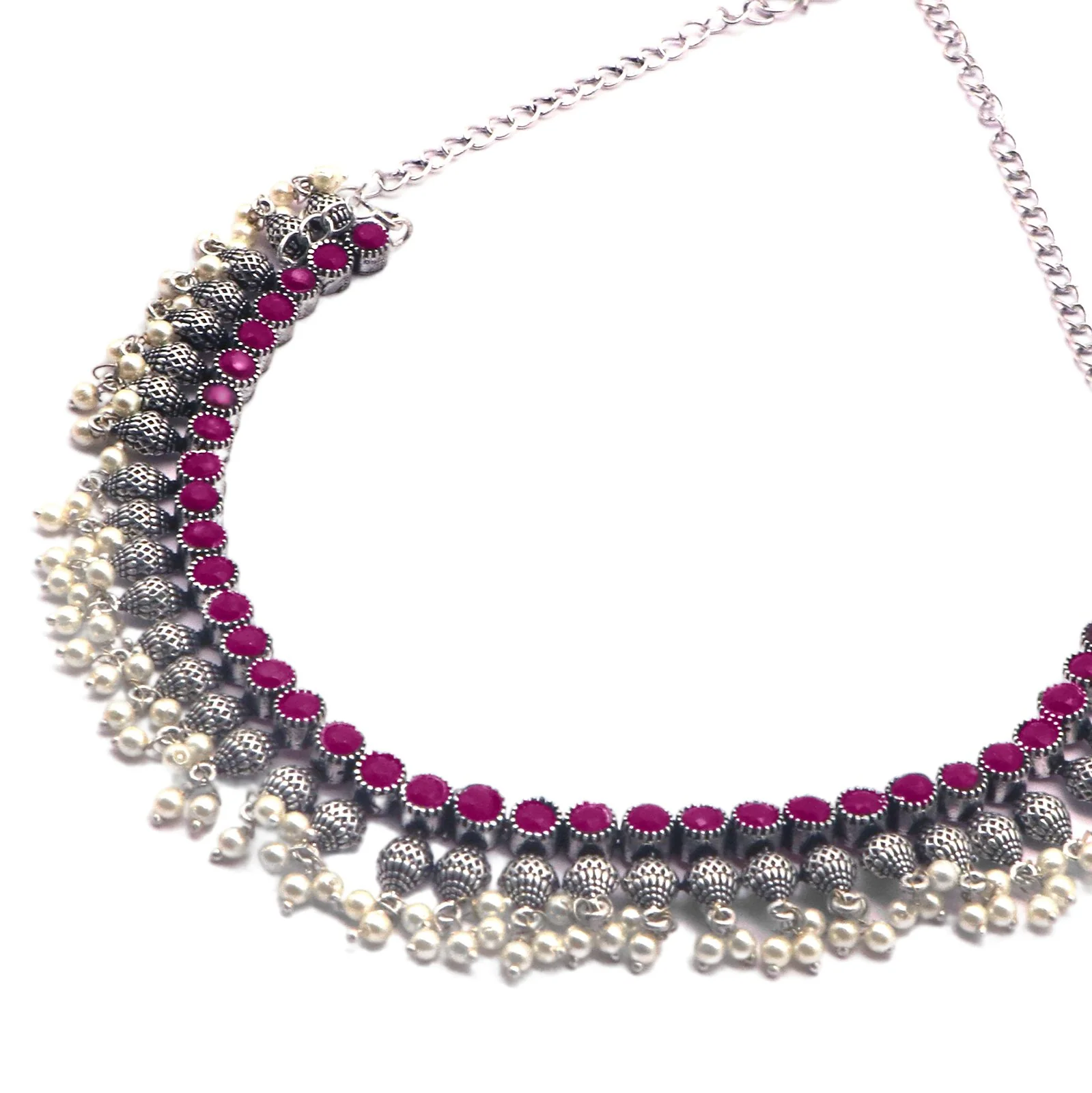 Teejh Mitali Rani Pink Stone Choker Necklace Set - Image 5