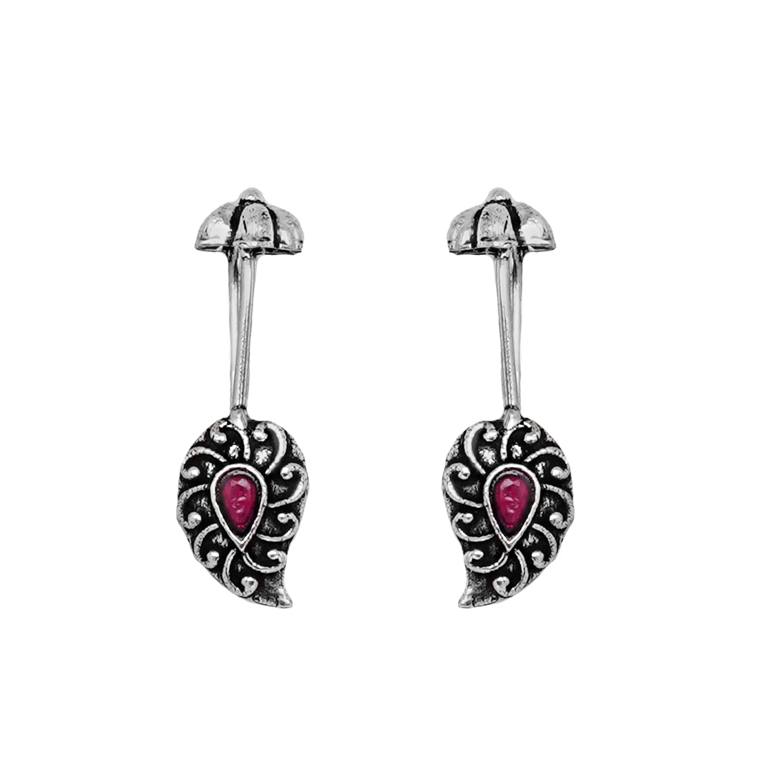 Teejh  Mitali Red Stone Silver Oxidsed Clip On Bugadi - Image 3