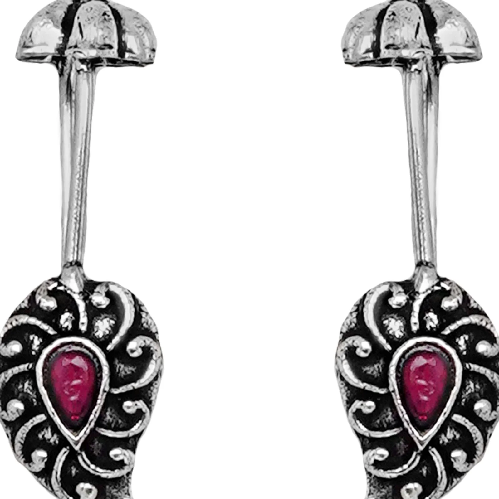 Teejh  Mitali Red Stone Silver Oxidsed Clip On Bugadi - Image 4