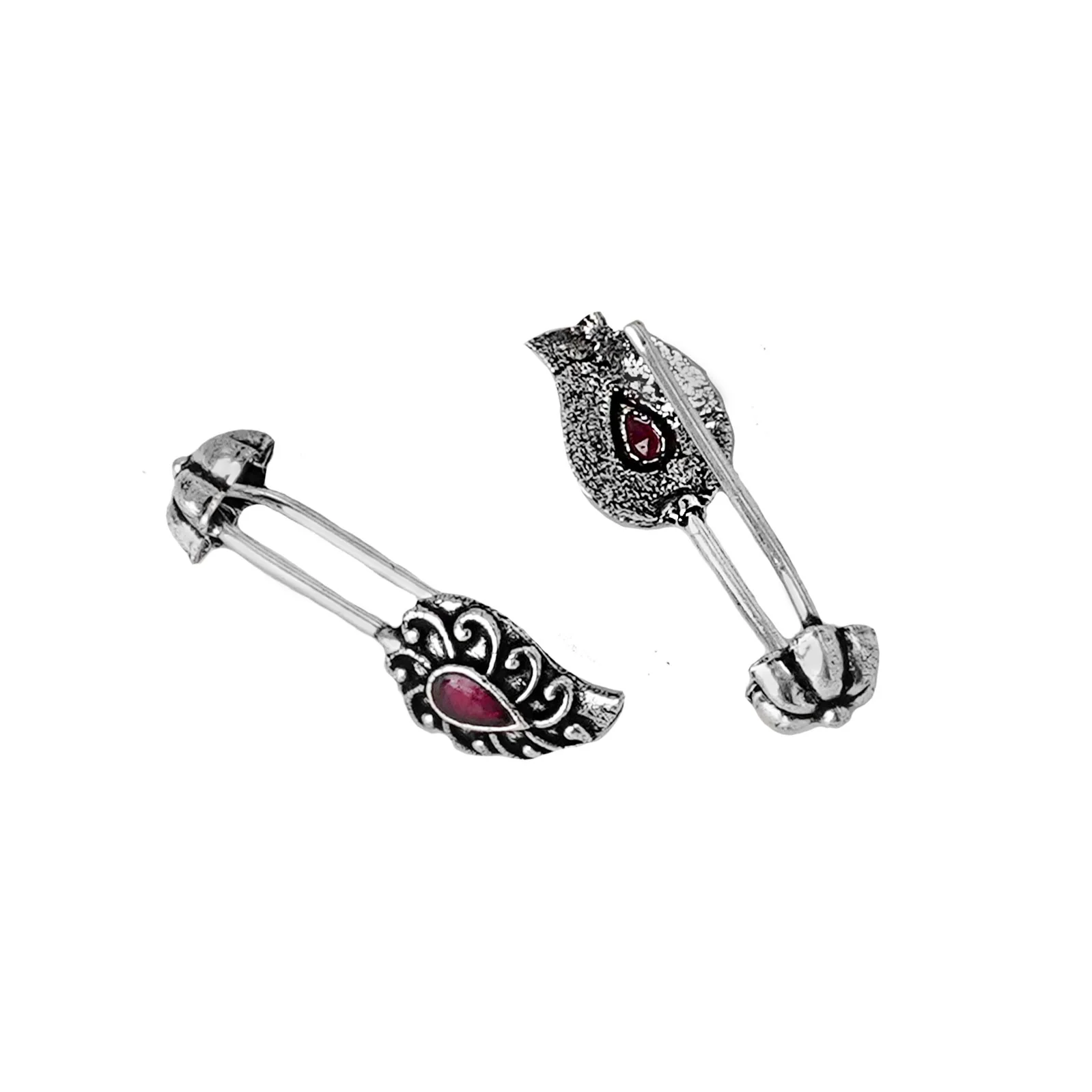 Teejh  Mitali Red Stone Silver Oxidsed Clip On Bugadi - Image 5