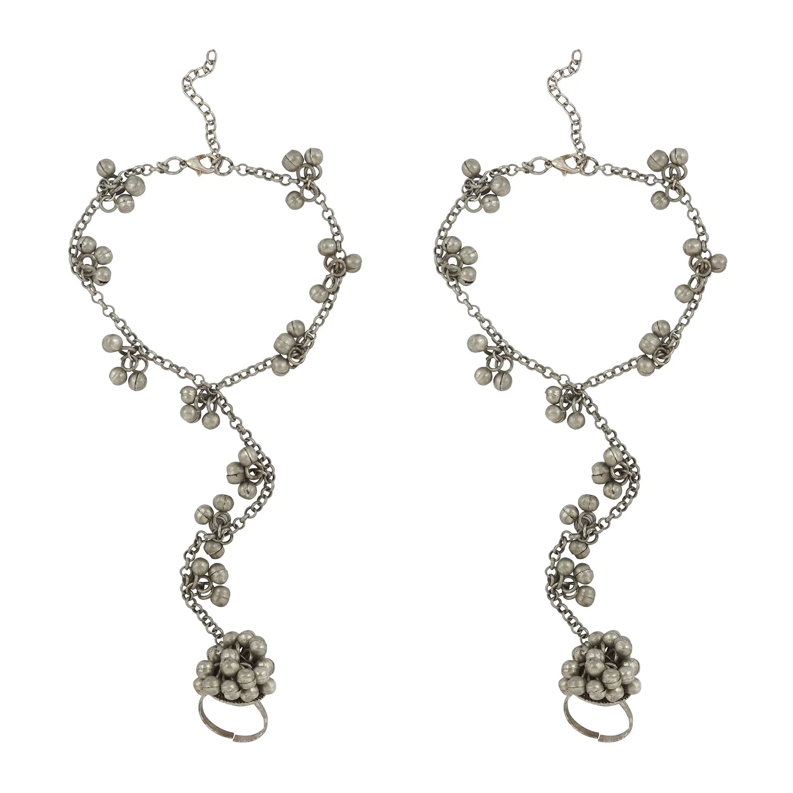Teejh Mukkho Silver Oxidised Ghungroo Anklet - Image 3