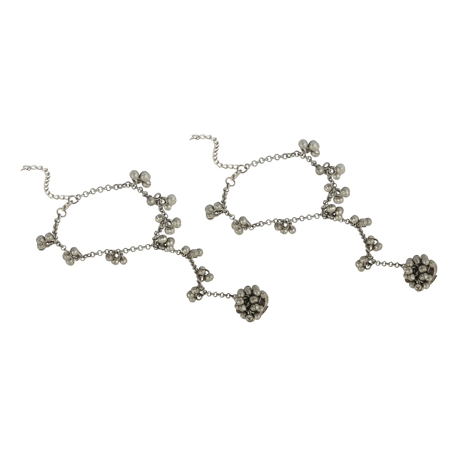 Teejh Mukkho Silver Oxidised Ghungroo Anklet - Image 4