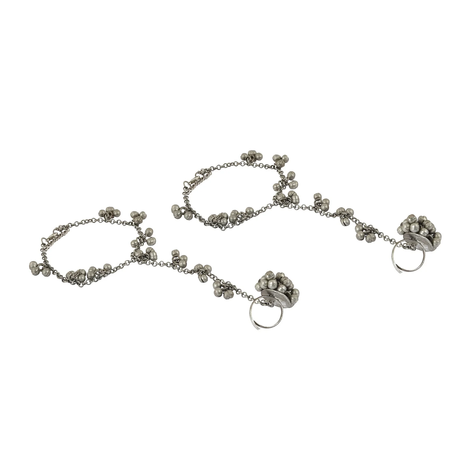 Teejh Mukkho Silver Oxidised Ghungroo Anklet - Image 5