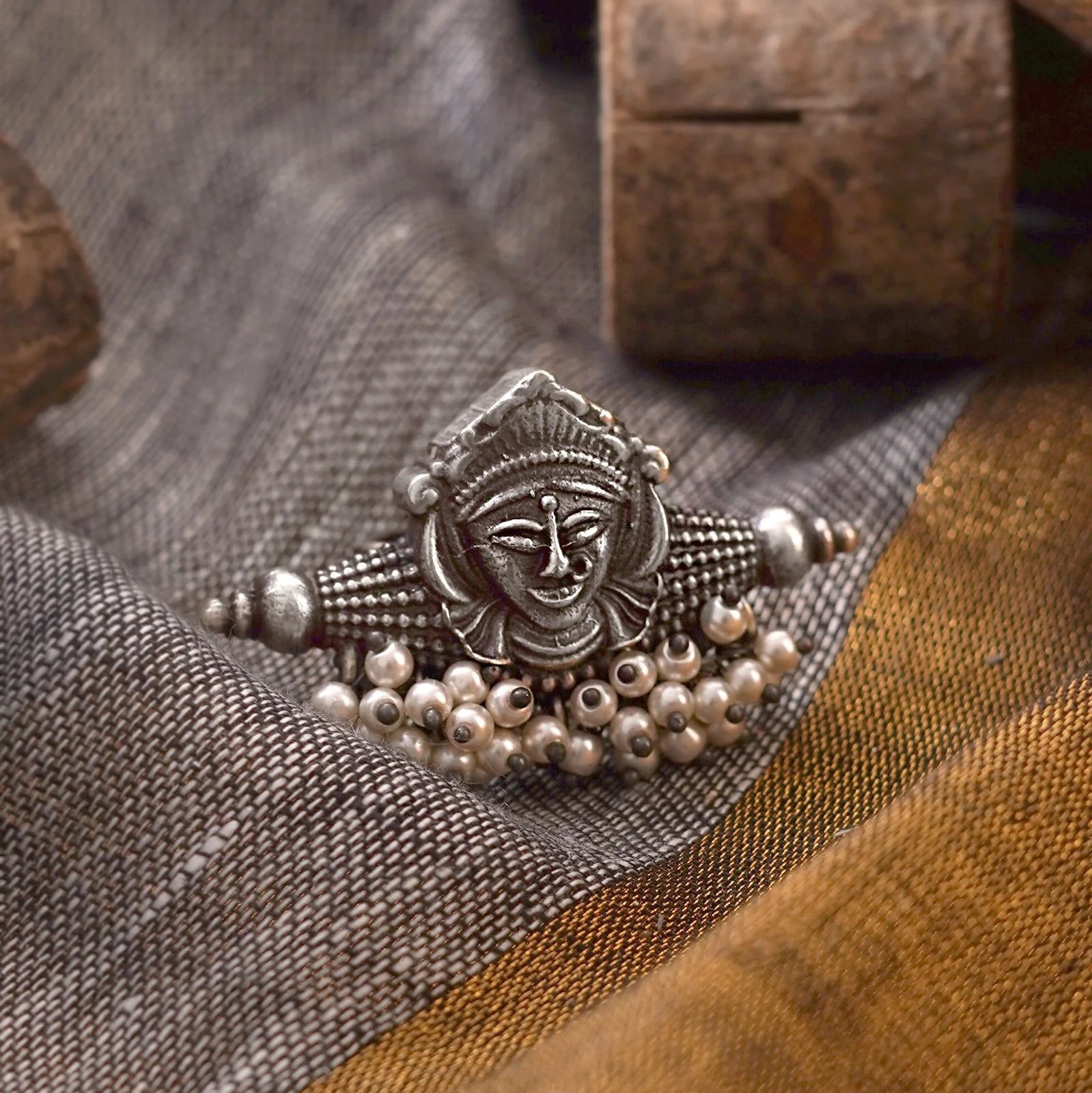 Teejh Navika Tribal Ethnic Silver Oxidised Teejh Ring - Image 2