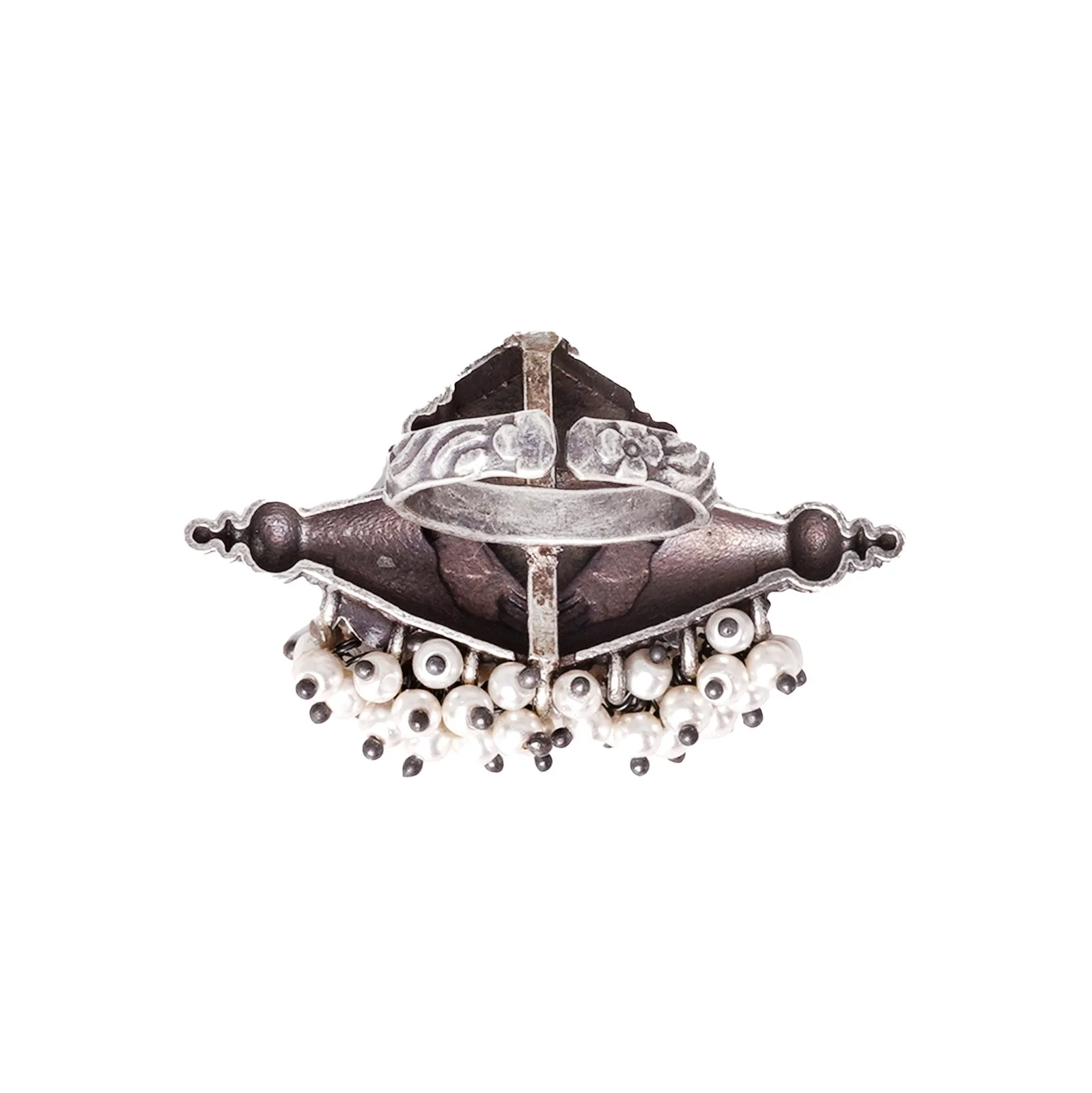Teejh Navika Tribal Ethnic Silver Oxidised Teejh Ring - Image 4