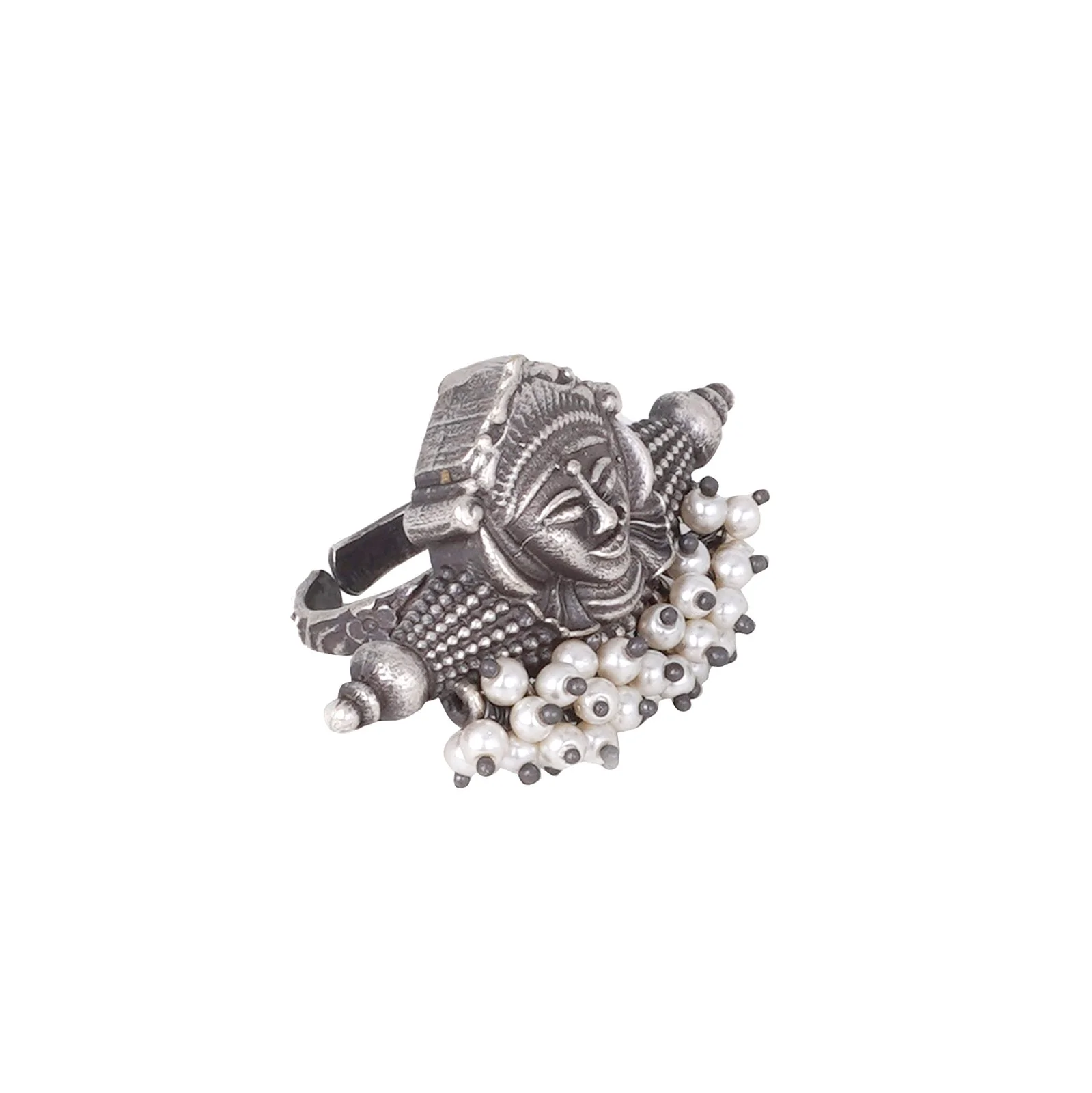 Teejh Navika Tribal Ethnic Silver Oxidised Teejh Ring - Image 5