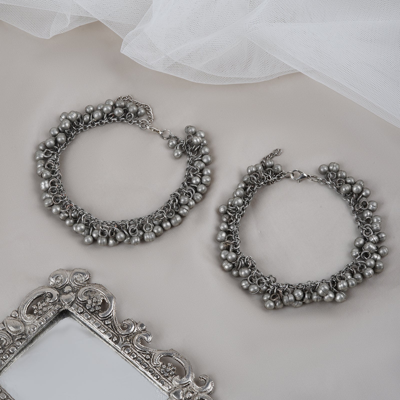 Teejh Nazah Silver Oxidised Ghungroo Anklet - Image 2