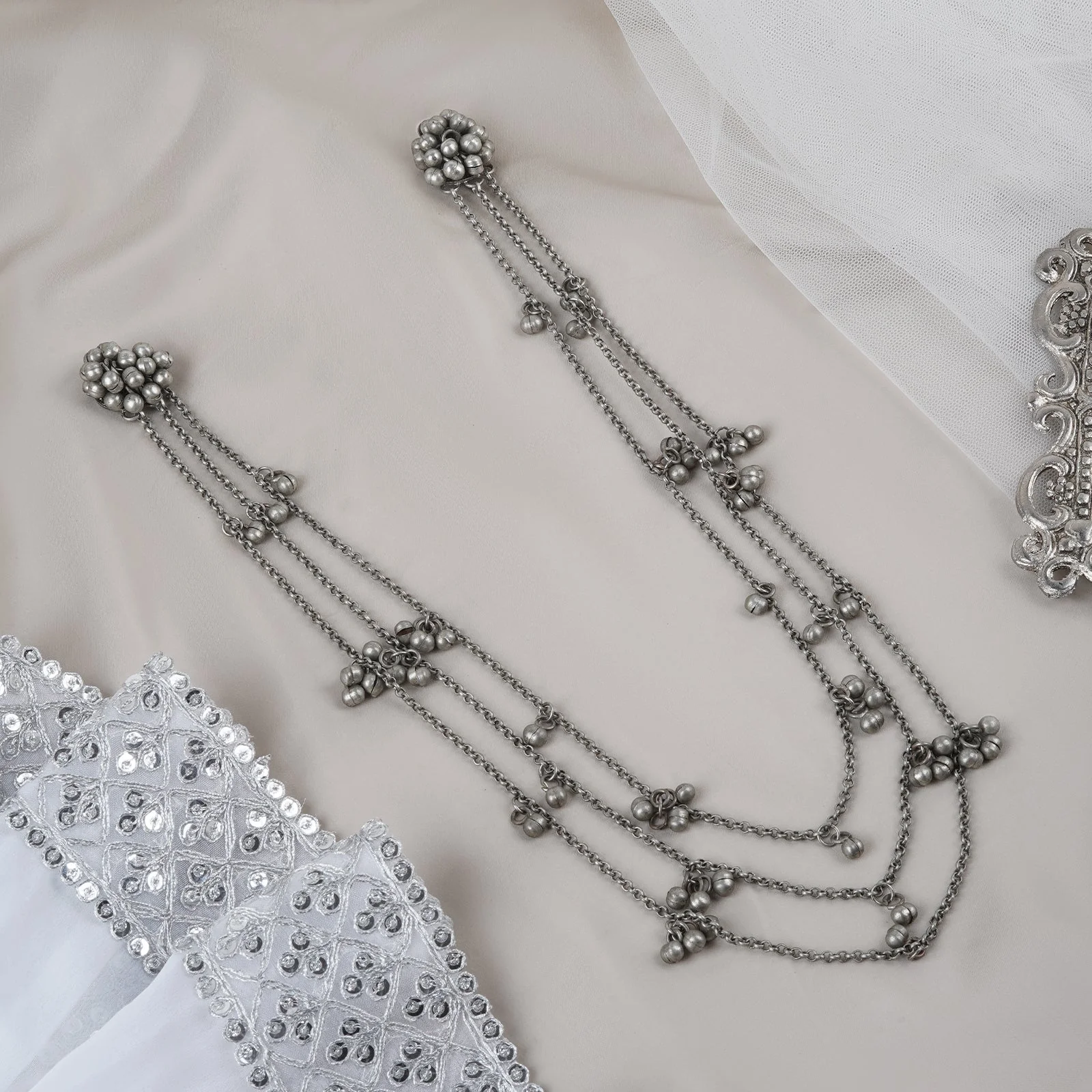 Teejh Nazaha Silver Oxidised Ghungroo Earring Necklace - Image 2