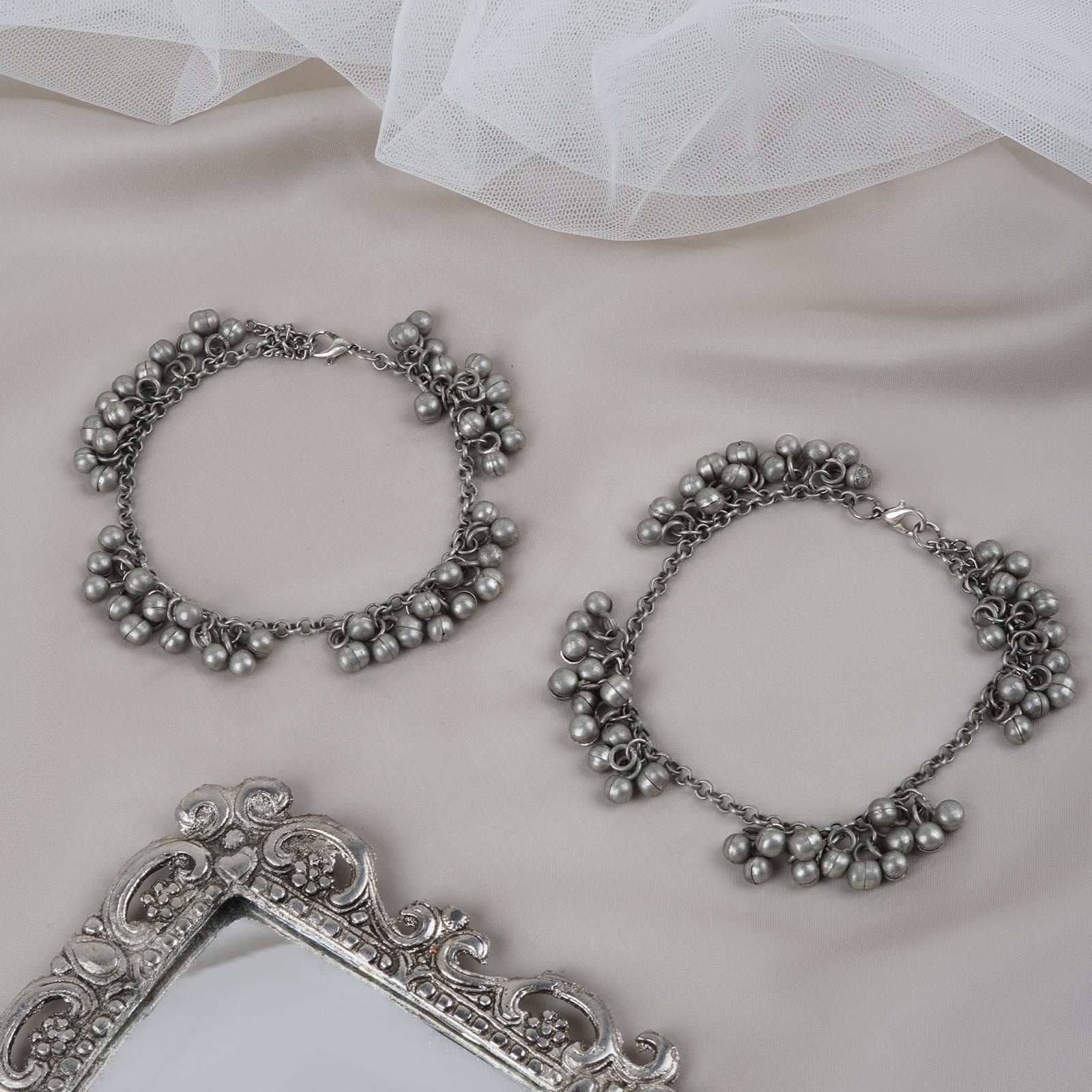 Teejh Nazreen Silver Oxidised Ghungroo Anklet - Image 2
