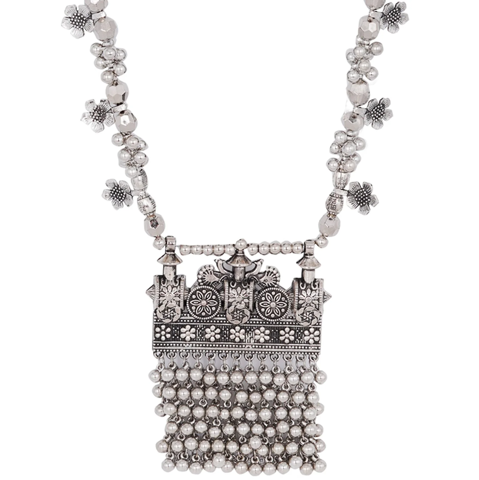 Teejh Nihan Ethnic Silver Oxidised ghungroo Long necklace - Image 4