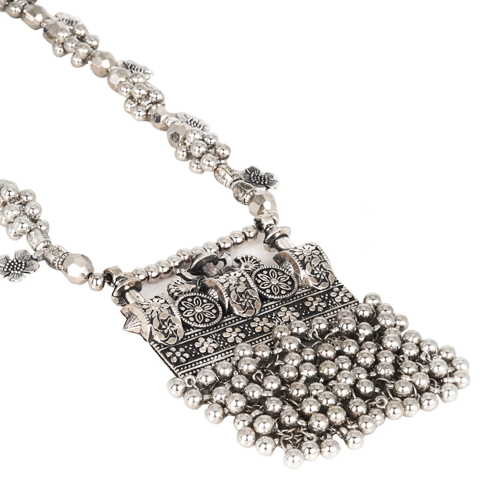 Teejh Nihan Ethnic Silver Oxidised ghungroo Long necklace - Image 5