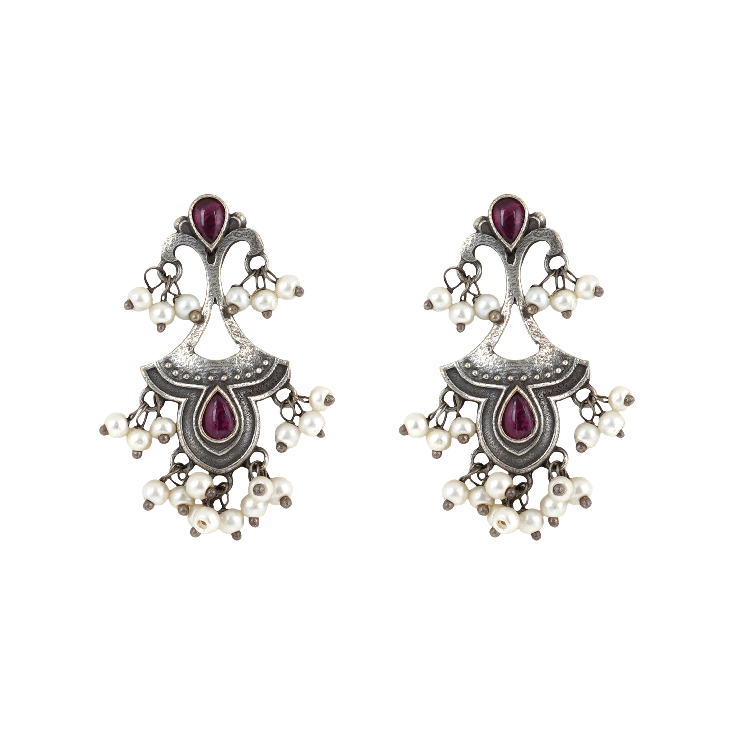 Teejh Nilay Red Stone Silver Oxidised Earring - Image 3