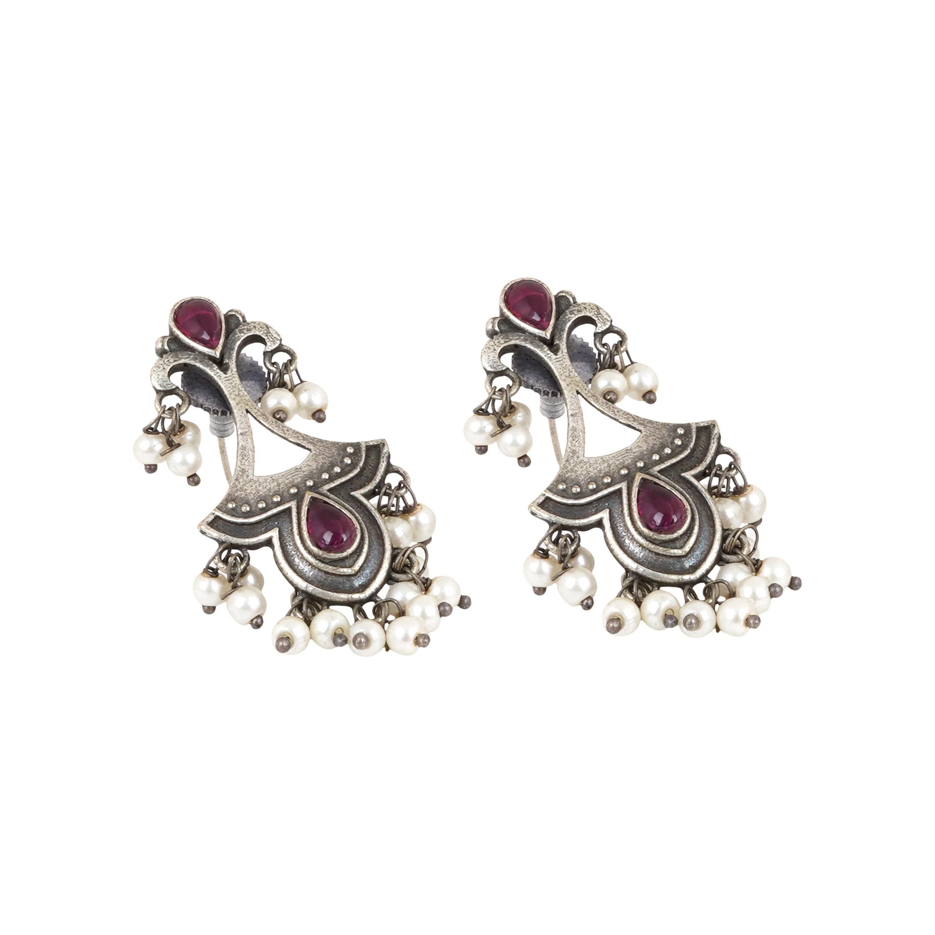 Teejh Nilay Red Stone Silver Oxidised Earring - Image 4