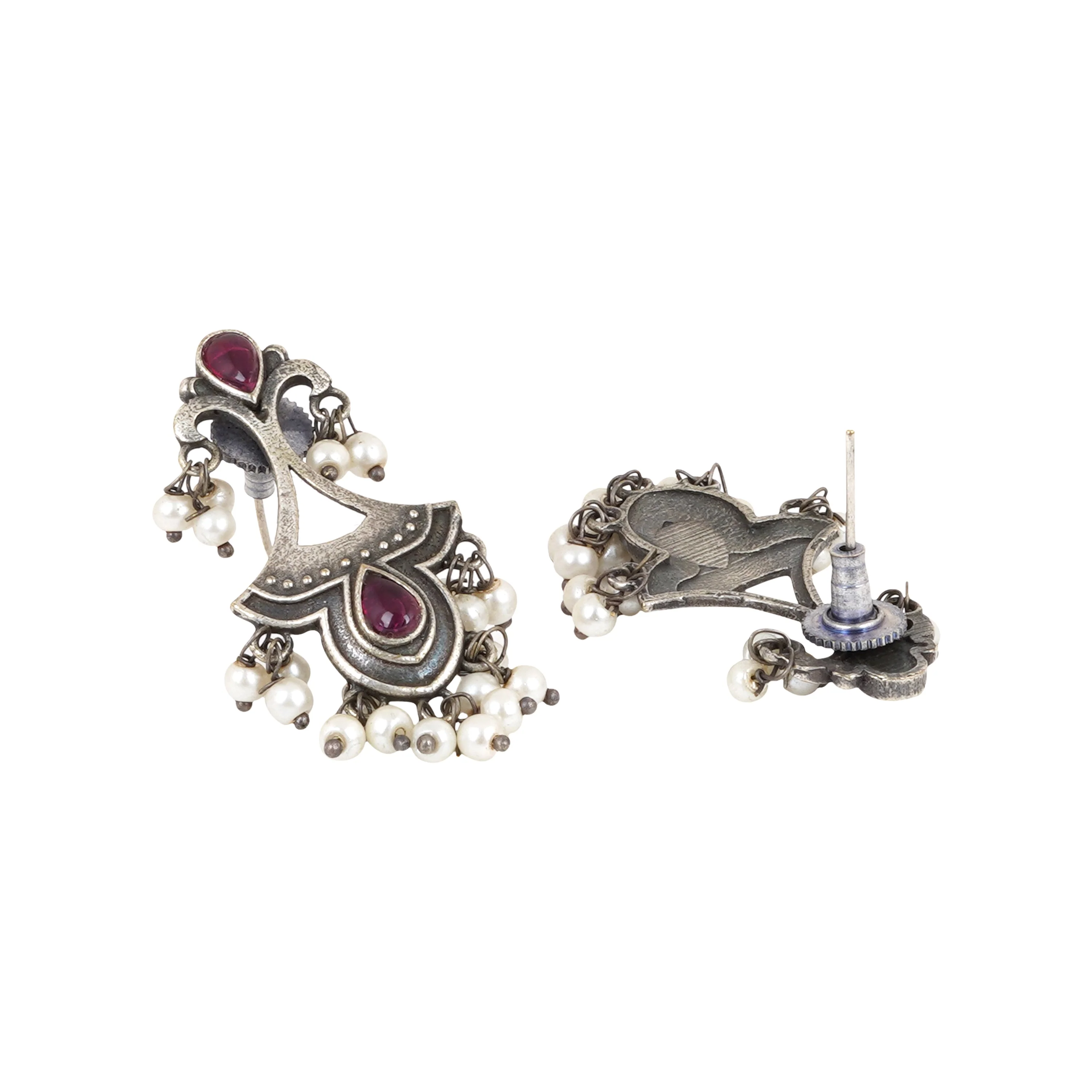 Teejh Nilay Red Stone Silver Oxidised Earring - Image 5