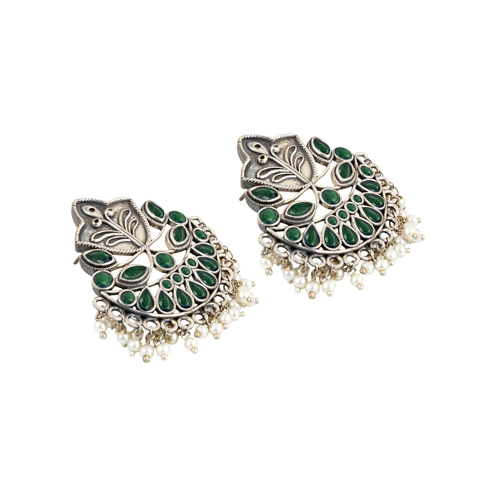 Teejh Nimrat Green Stone Silver Oxidised Earrings - Image 4