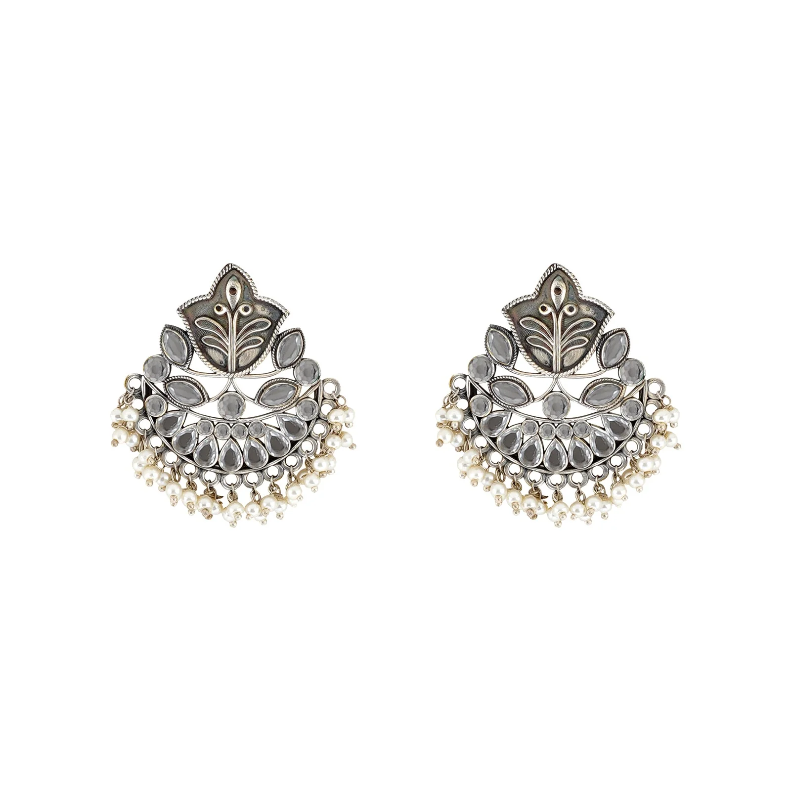 Teejh Nimrat White Stone Silver Oxidised Earrings - Image 3