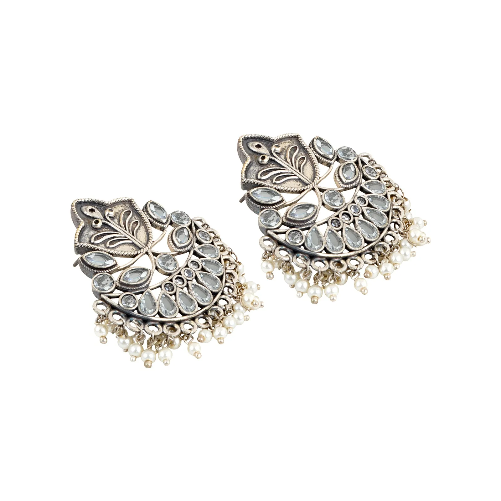 Teejh Nimrat White Stone Silver Oxidised Earrings - Image 4