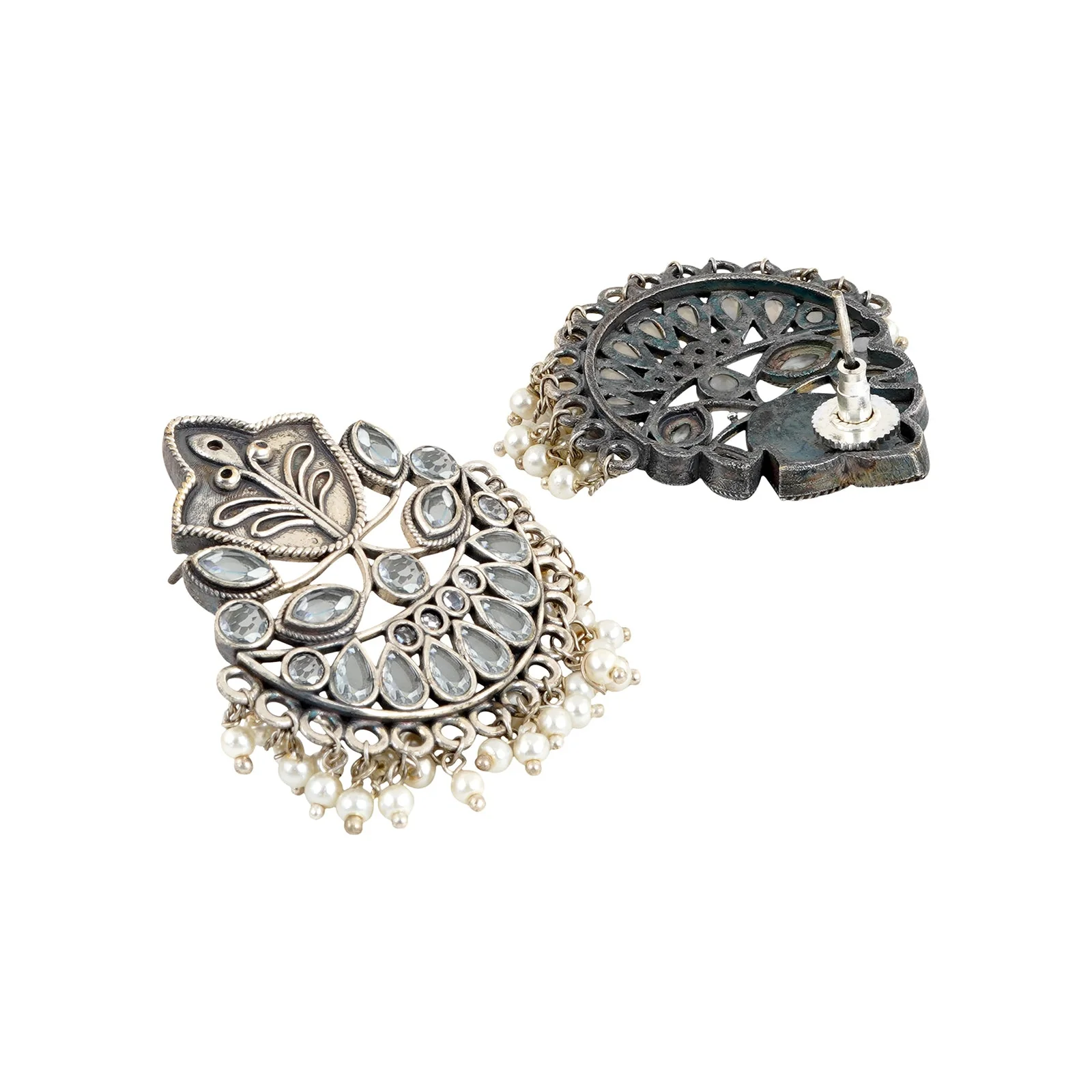 Teejh Nimrat White Stone Silver Oxidised Earrings - Image 5