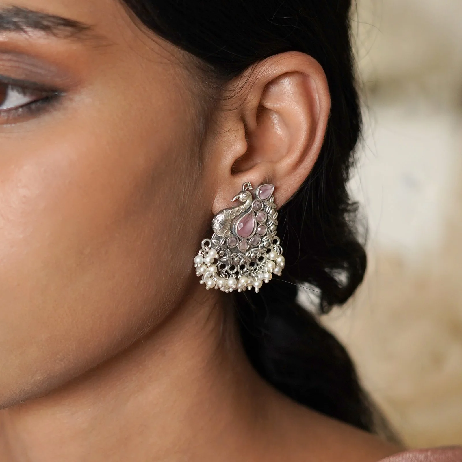 Teejh Nirali Pink Silver Oxidised Earrings - Image 2