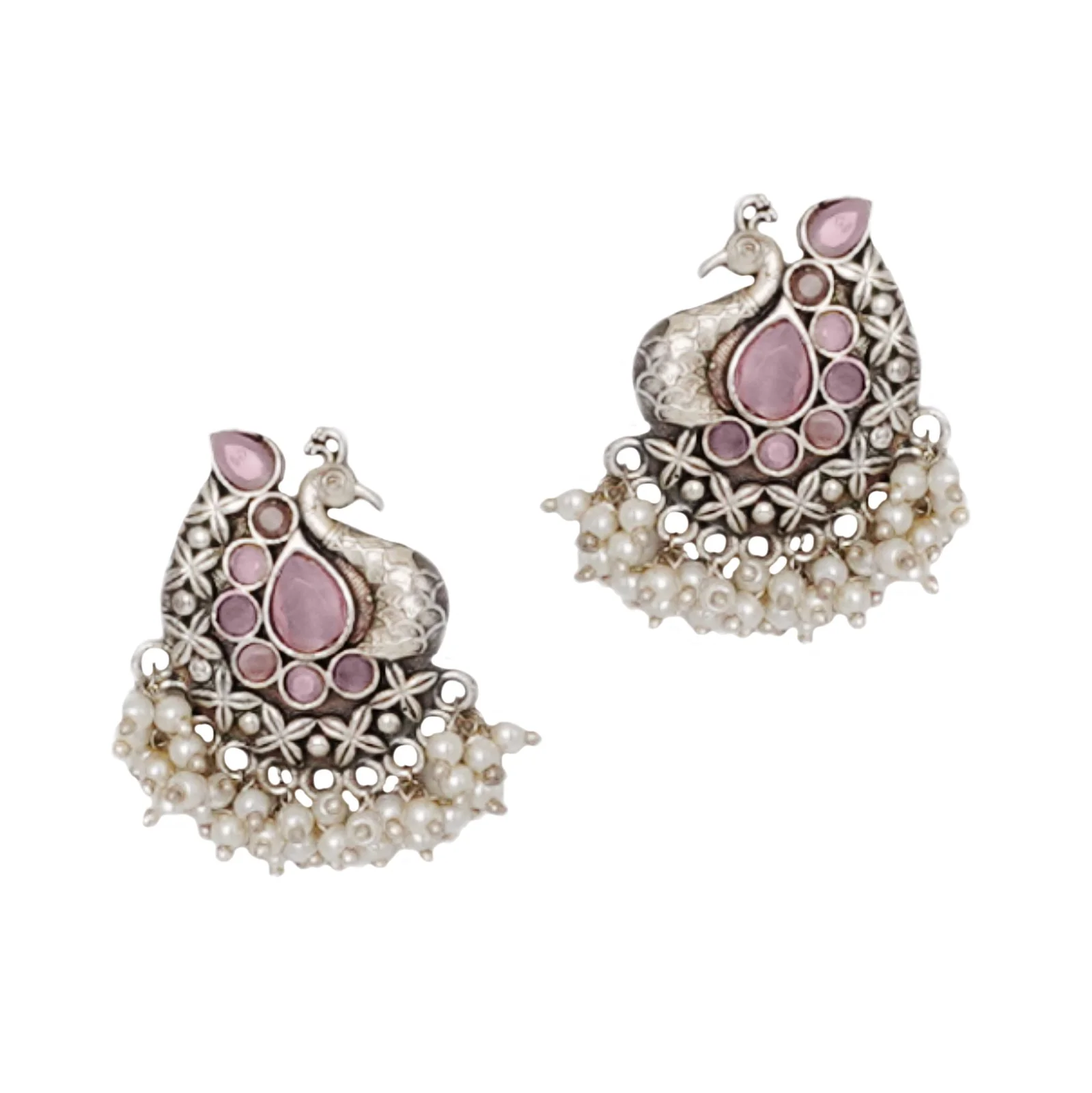 Teejh Nirali Pink Silver Oxidised Earrings - Image 3