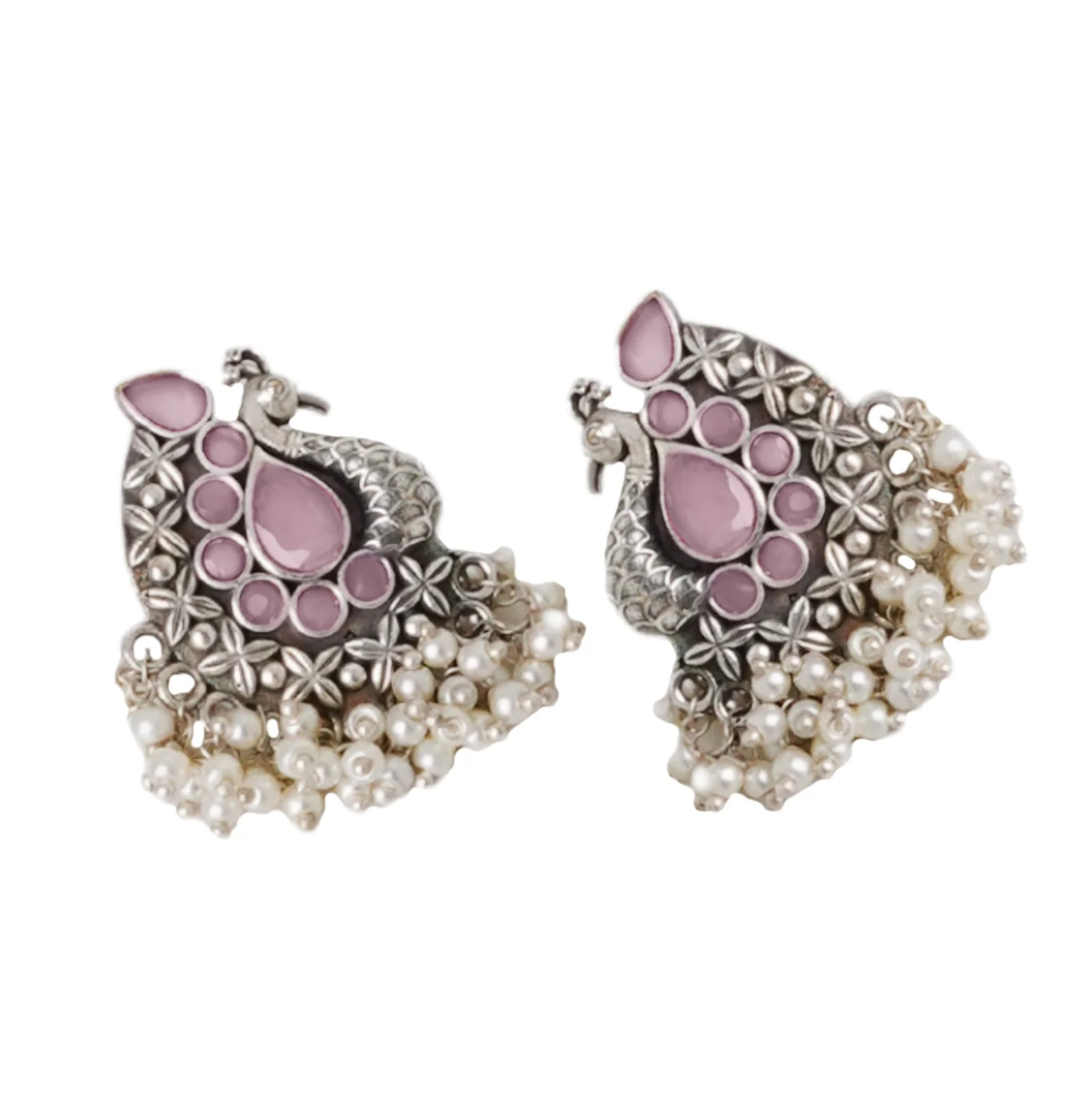Teejh Nirali Pink Silver Oxidised Earrings - Image 4