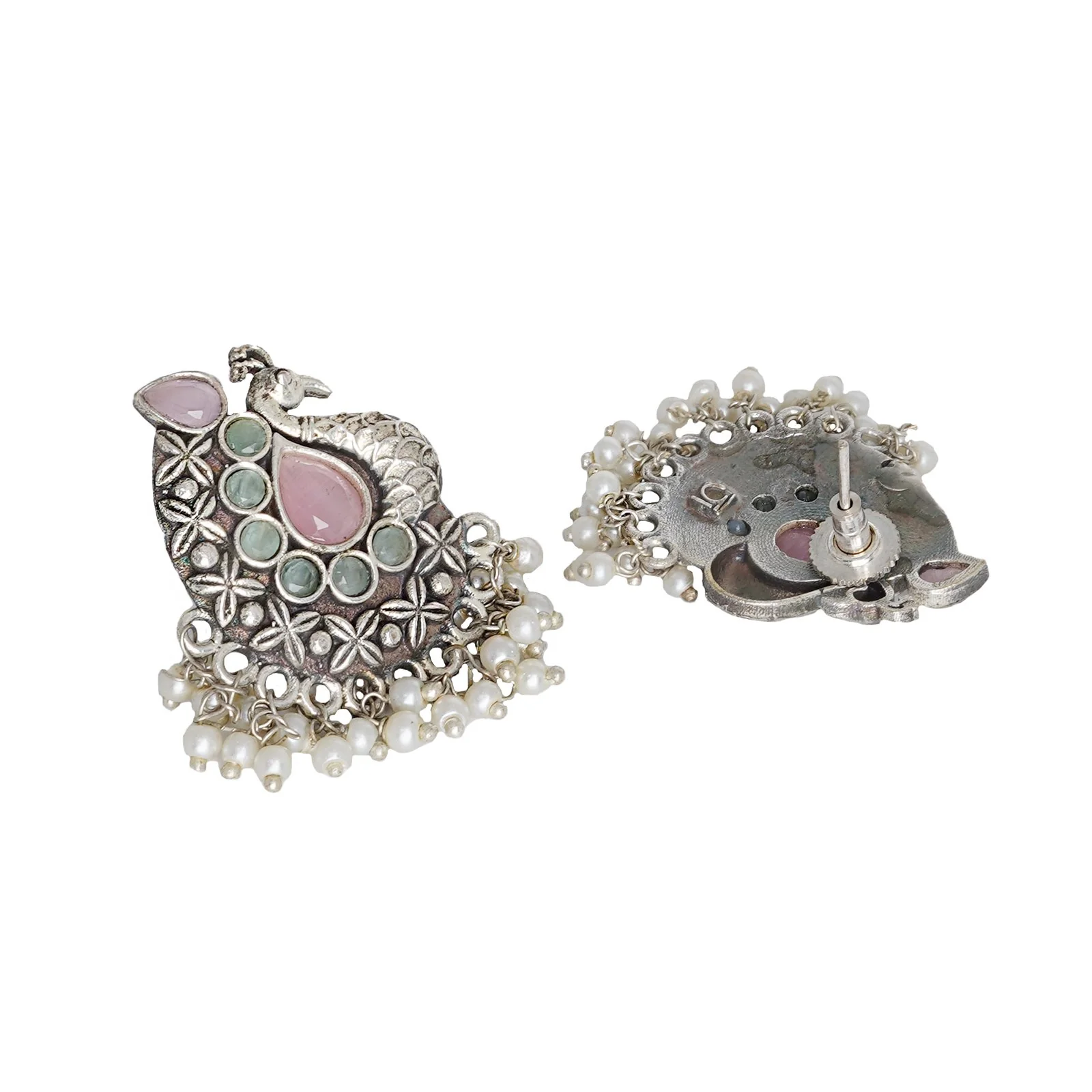 Teejh Nirali  Pink & White Silver Oxidised Earrings - Image 4