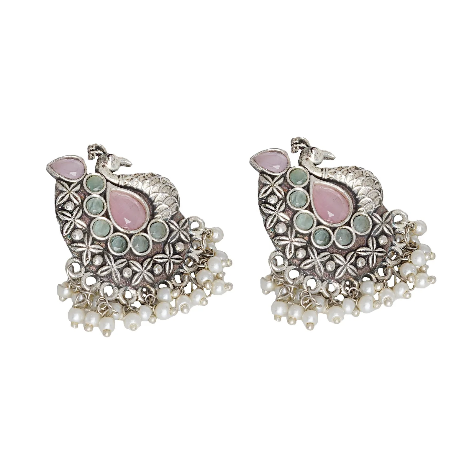 Teejh Nirali  Pink & White Silver Oxidised Earrings - Image 5