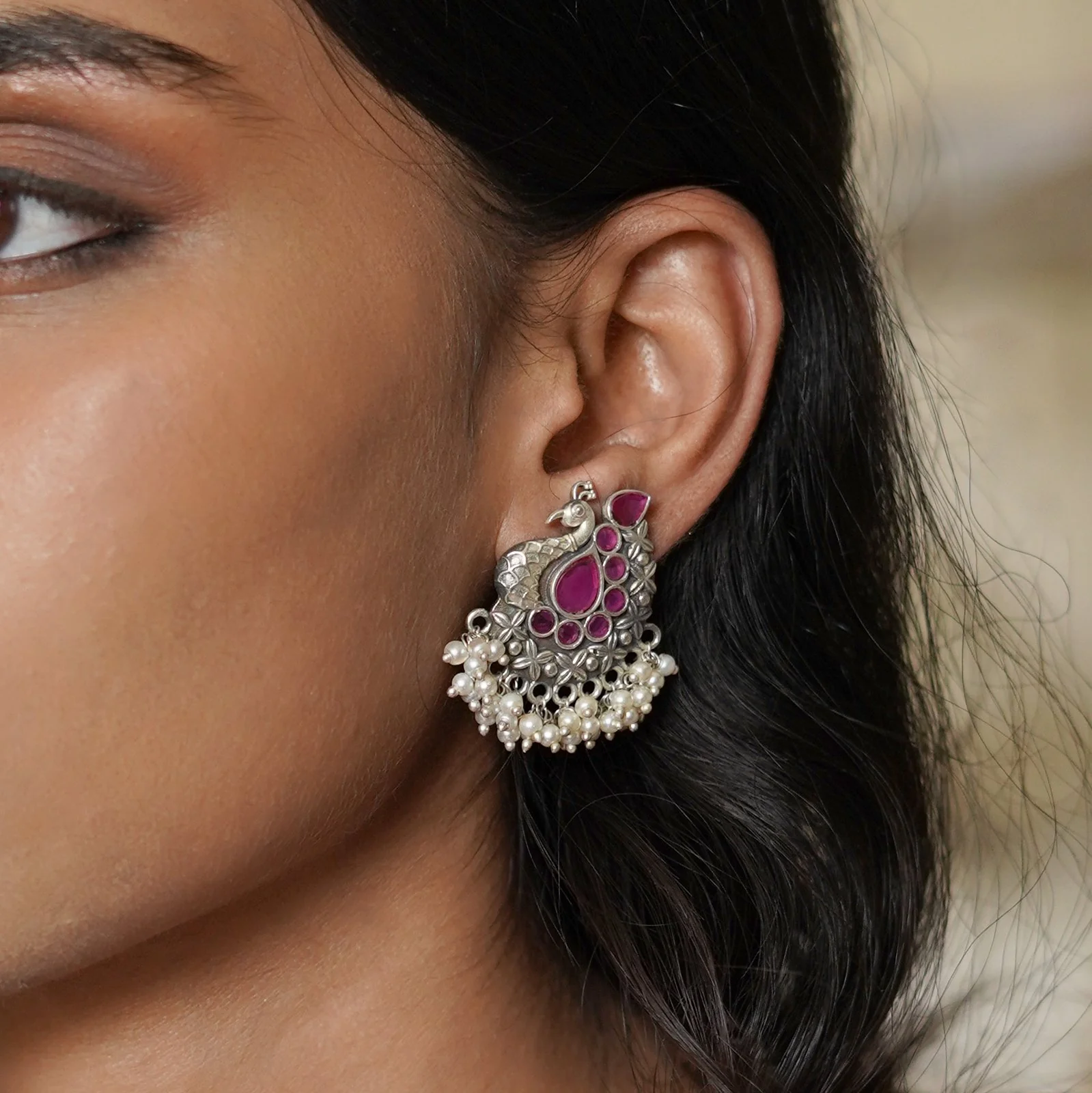 Teejh Nirali Purple Silver Oxidised Earrings - Image 2