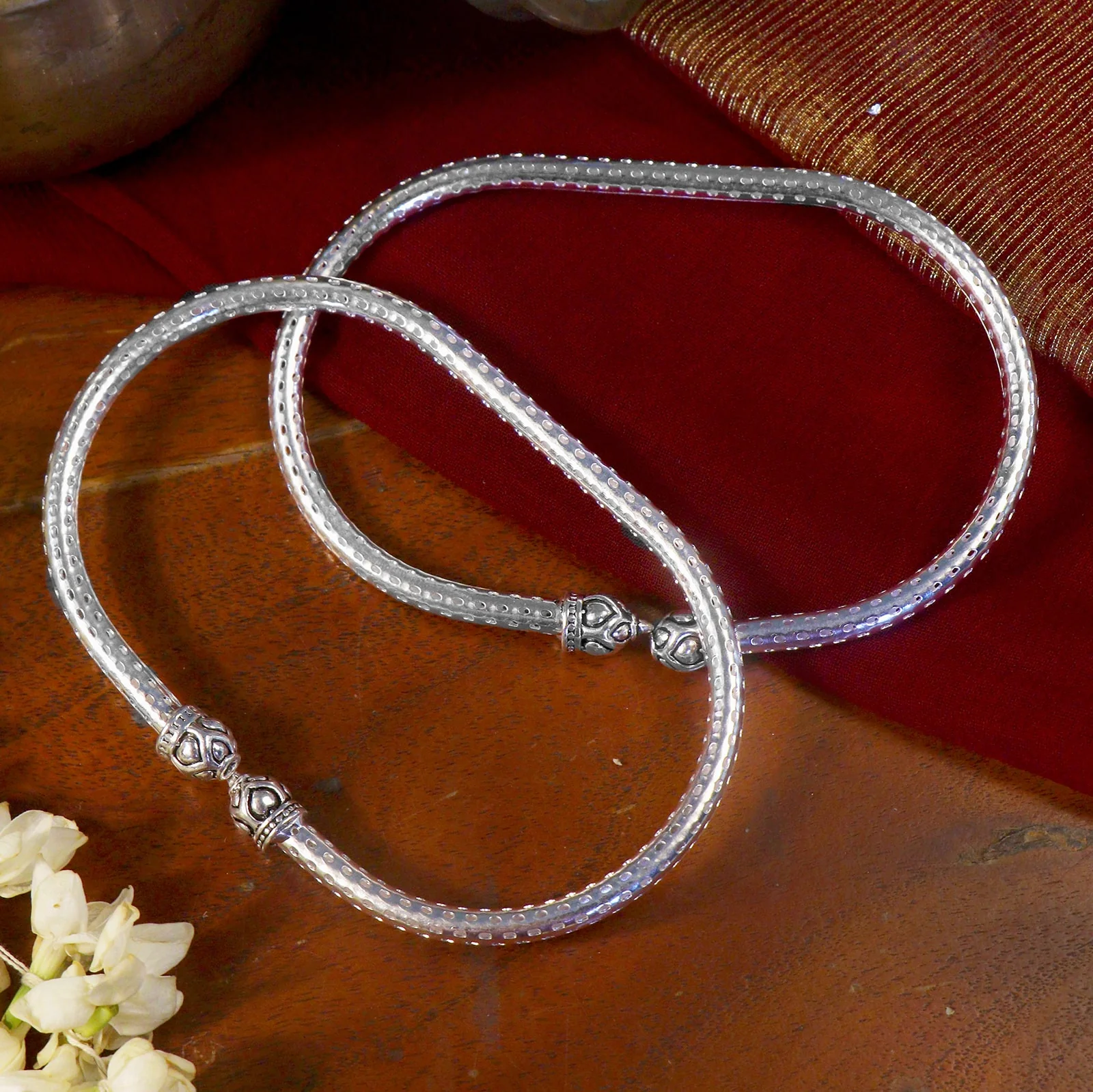 Nisha Silver Oxidized Anklets - Image 2