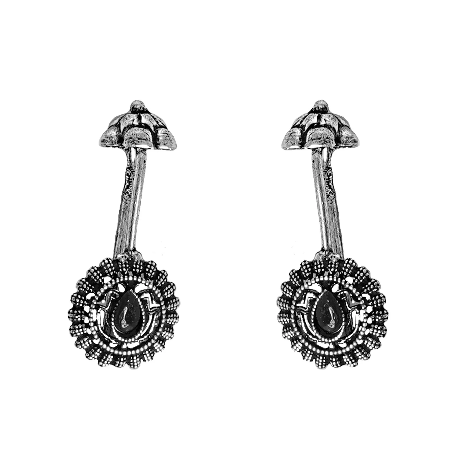 Teejh  Nitara Black Stone Silver Oxidised Clip On Bugadi - Image 3