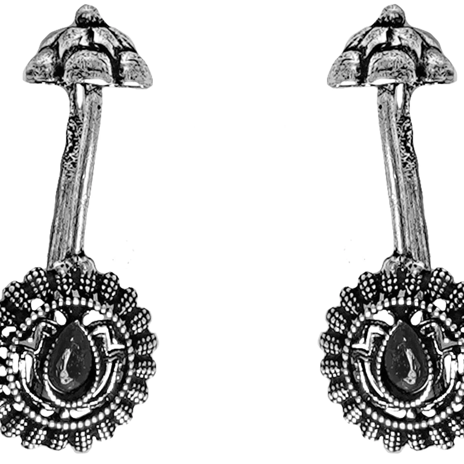 Teejh  Nitara Black Stone Silver Oxidised Clip On Bugadi - Image 4