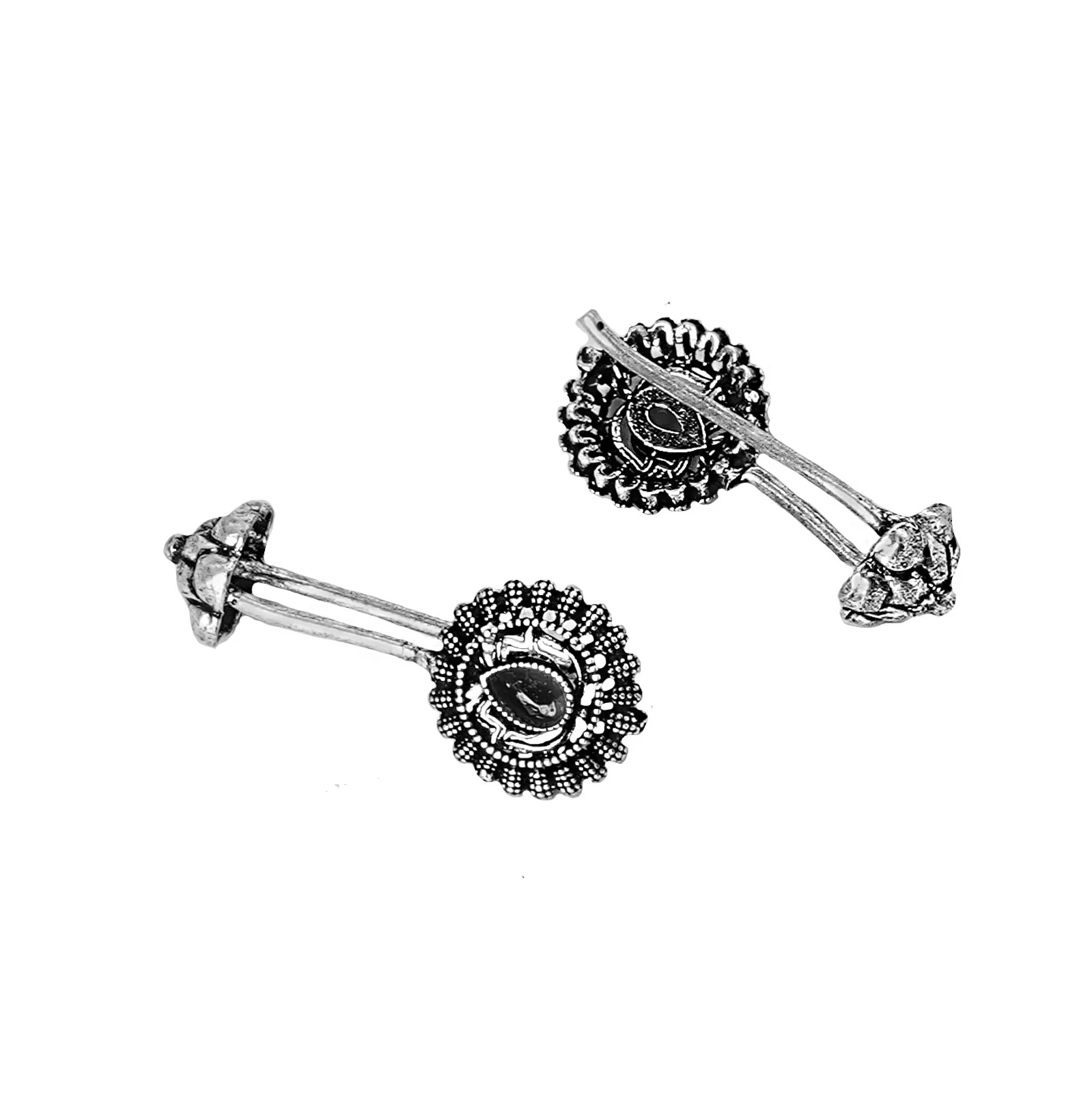 Teejh  Nitara Black Stone Silver Oxidised Clip On Bugadi - Image 5