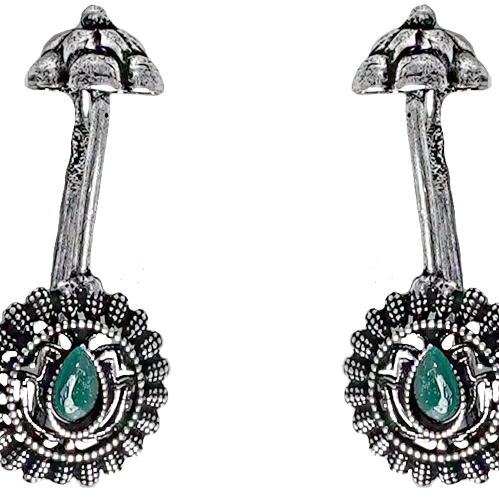 Teejh Nitara Green Stone Silver Oxidised Clip On Bugadi - Image 4