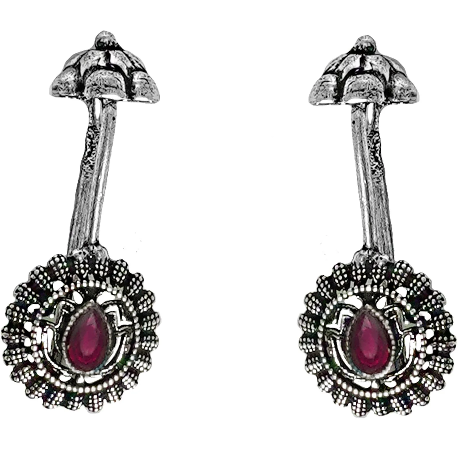 Teejh  Nitara Red Stone Silver Oxidised Clip On Bugadi - Image 4