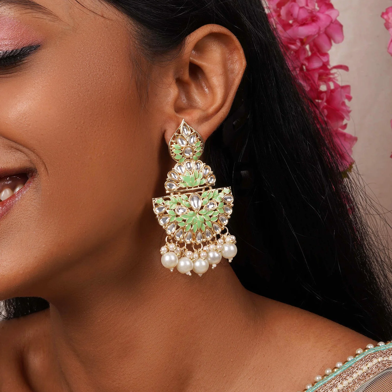 Teejh Nityashri Mint Gold Enamel Earrings - Image 2