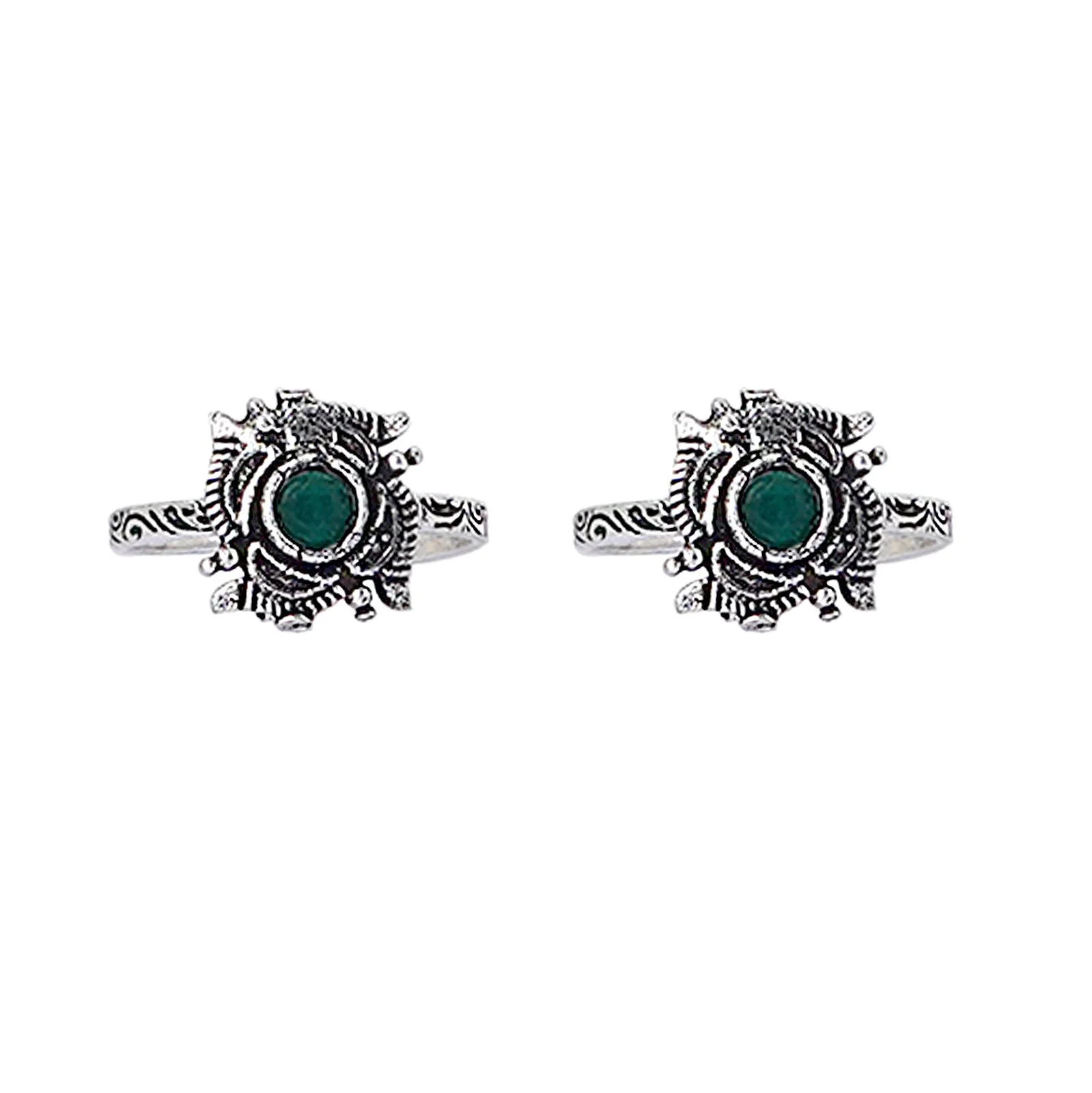 Teejh Niya Green Stone Silver Oxidised Toe Rings - Image 3
