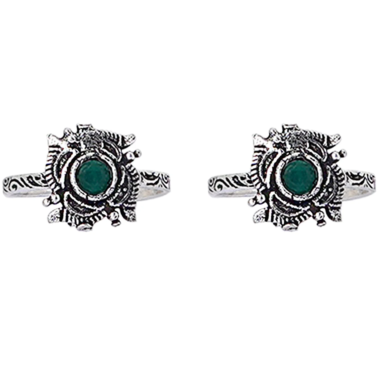 Teejh Niya Green Stone Silver Oxidised Toe Rings - Image 4