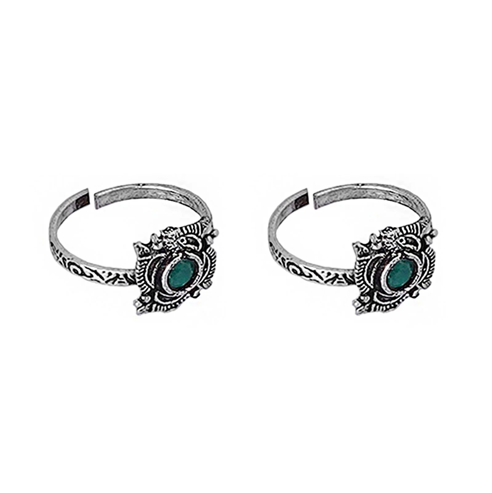 Teejh Niya Green Stone Silver Oxidised Toe Rings - Image 5
