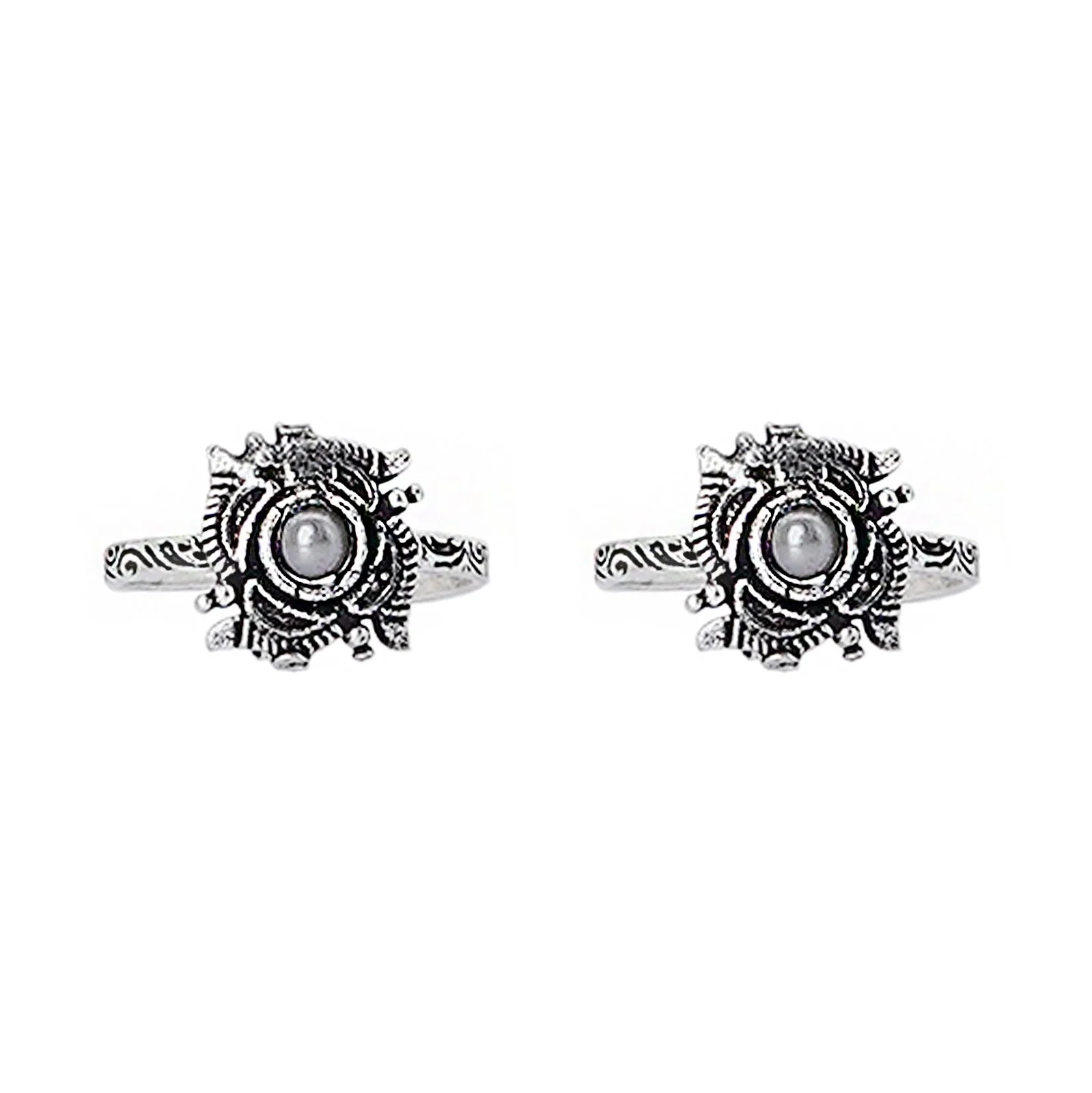 Teejh Niya White Stone Silver Oxidised Toe Rings - Image 3