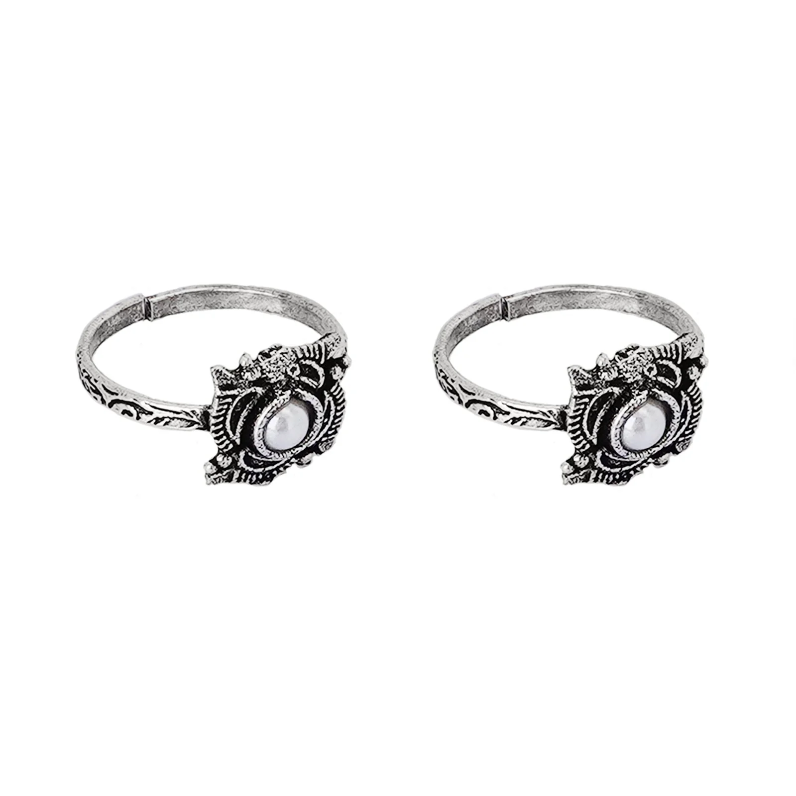 Teejh Niya White Stone Silver Oxidised Toe Rings - Image 5