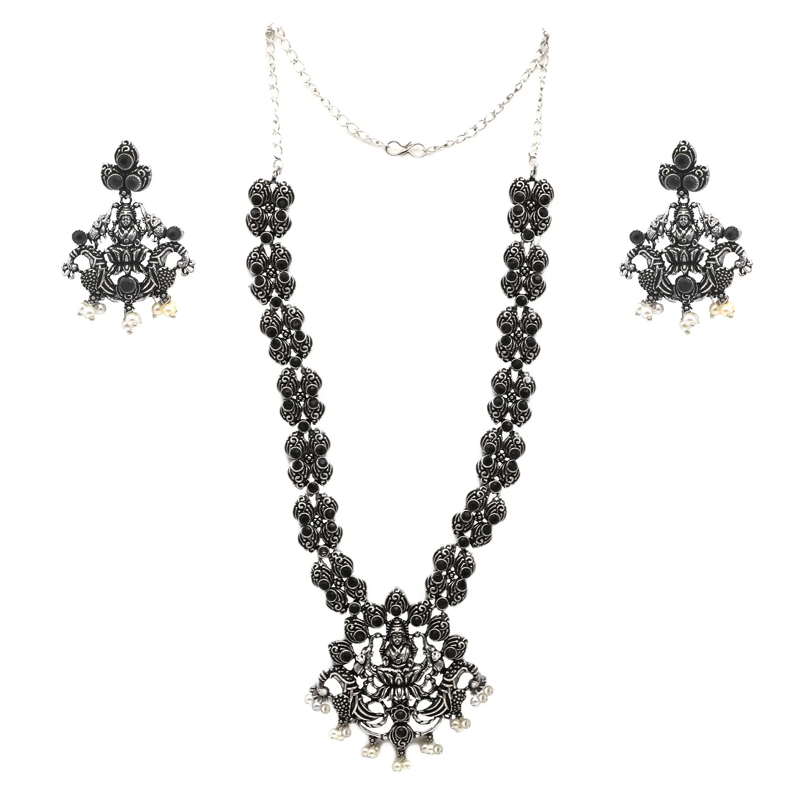 Teejh Odika Black Stone Temple Work Necklace Set - Image 3