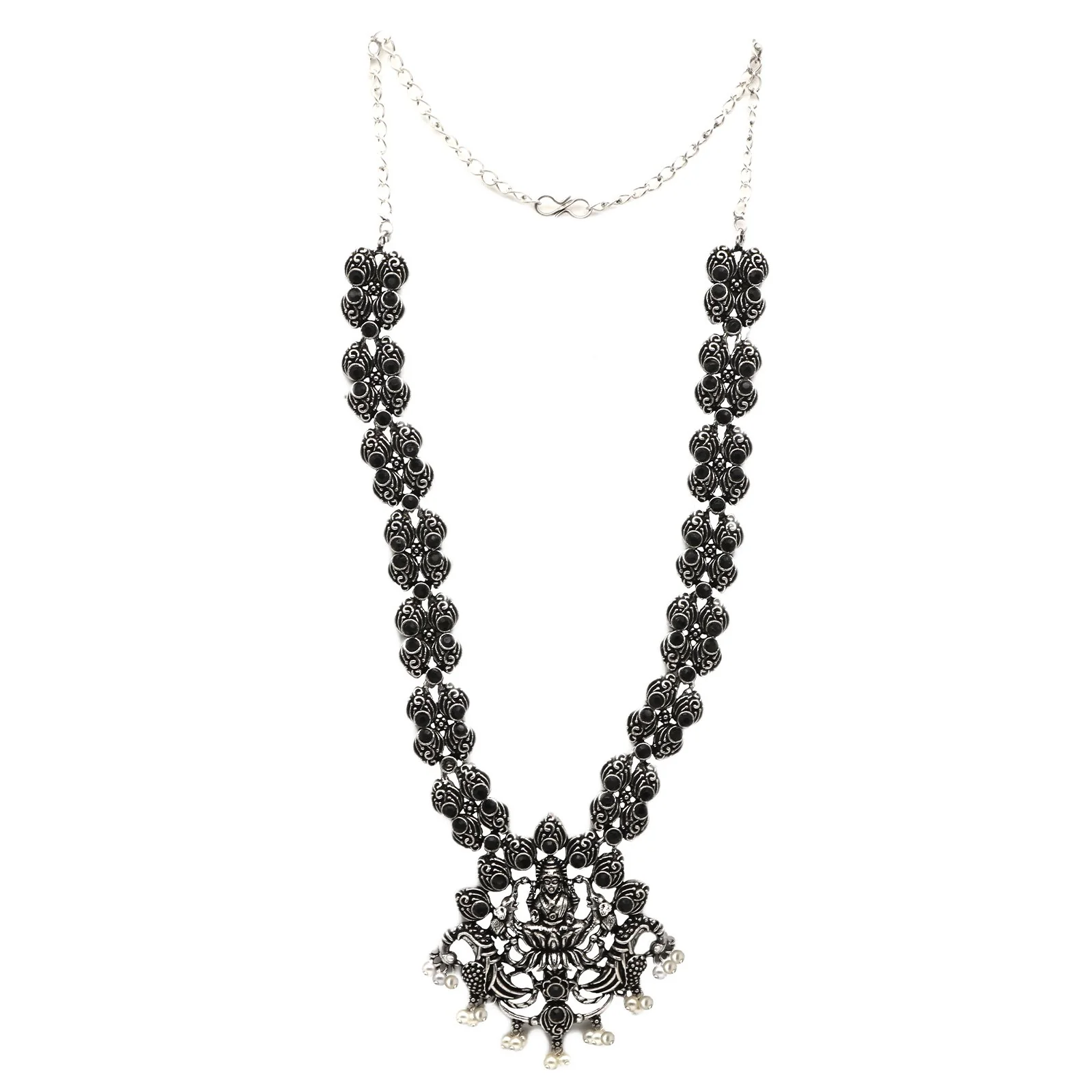 Teejh Odika Black Stone Temple Work Necklace Set - Image 4