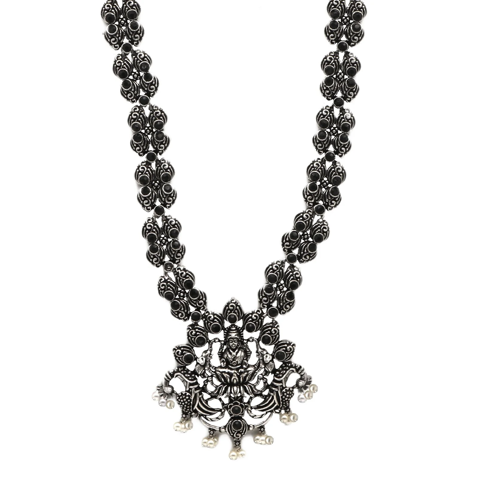 Teejh Odika Black Stone Temple Work Necklace Set - Image 5