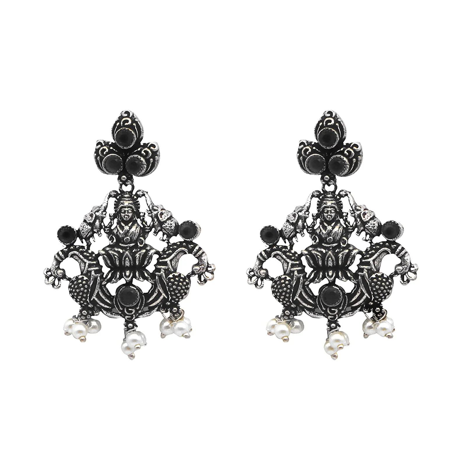 Teejh Odika Black Stone Temple Work Necklace Set - Image 8