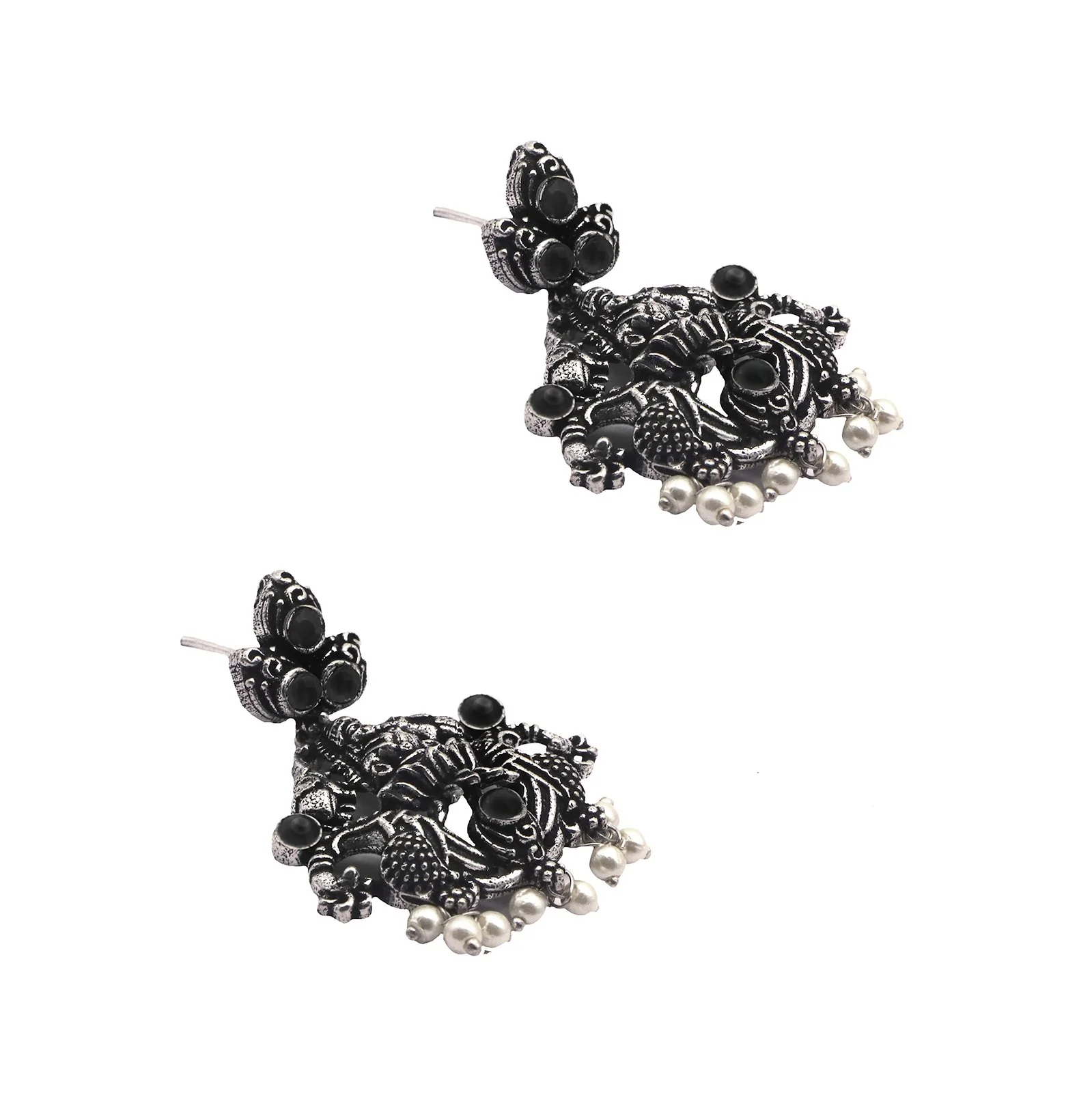 Teejh Odika Black Stone Temple Work Necklace Set - Image 9