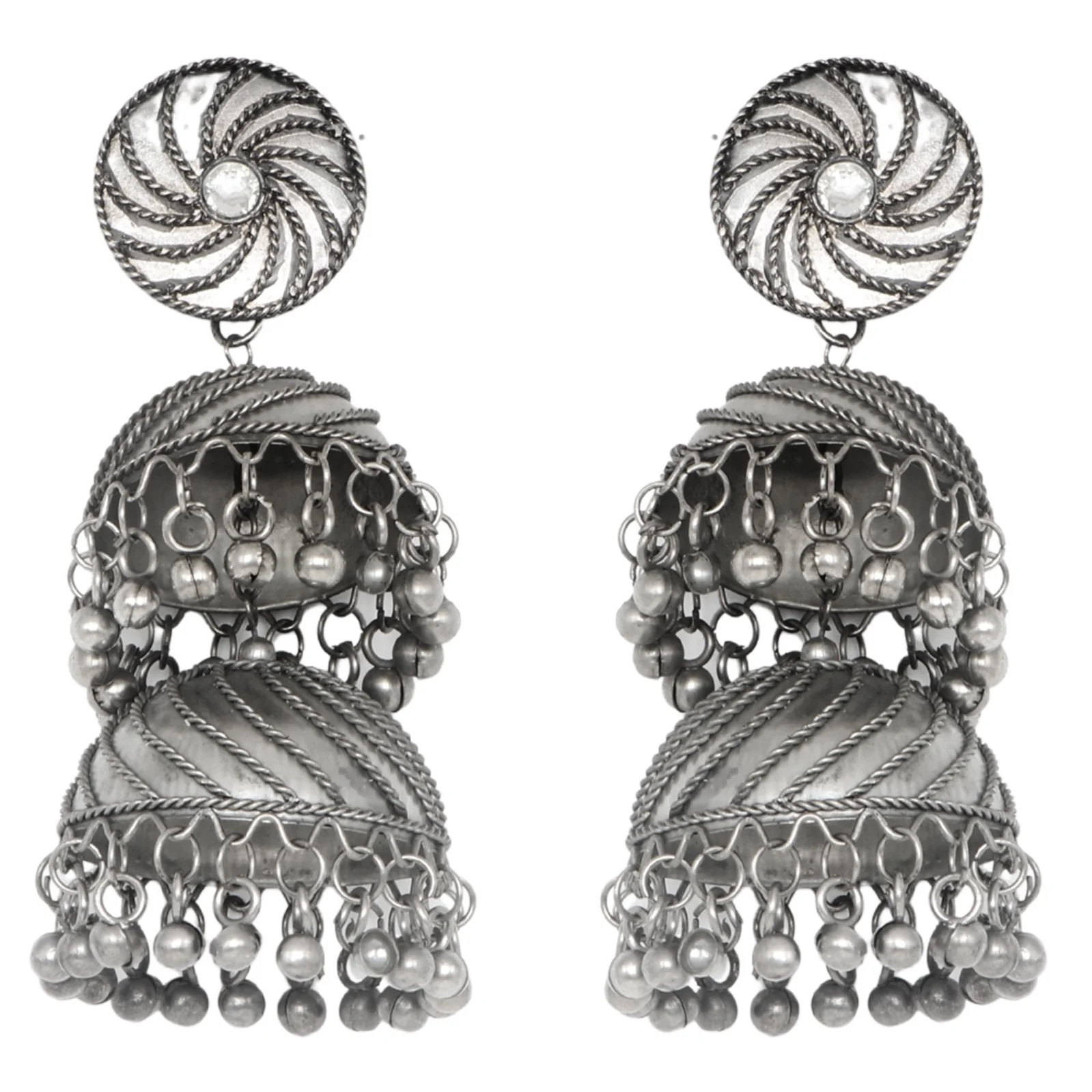 Teejh Oishi Silver Oxidised Jhumkis - Image 4