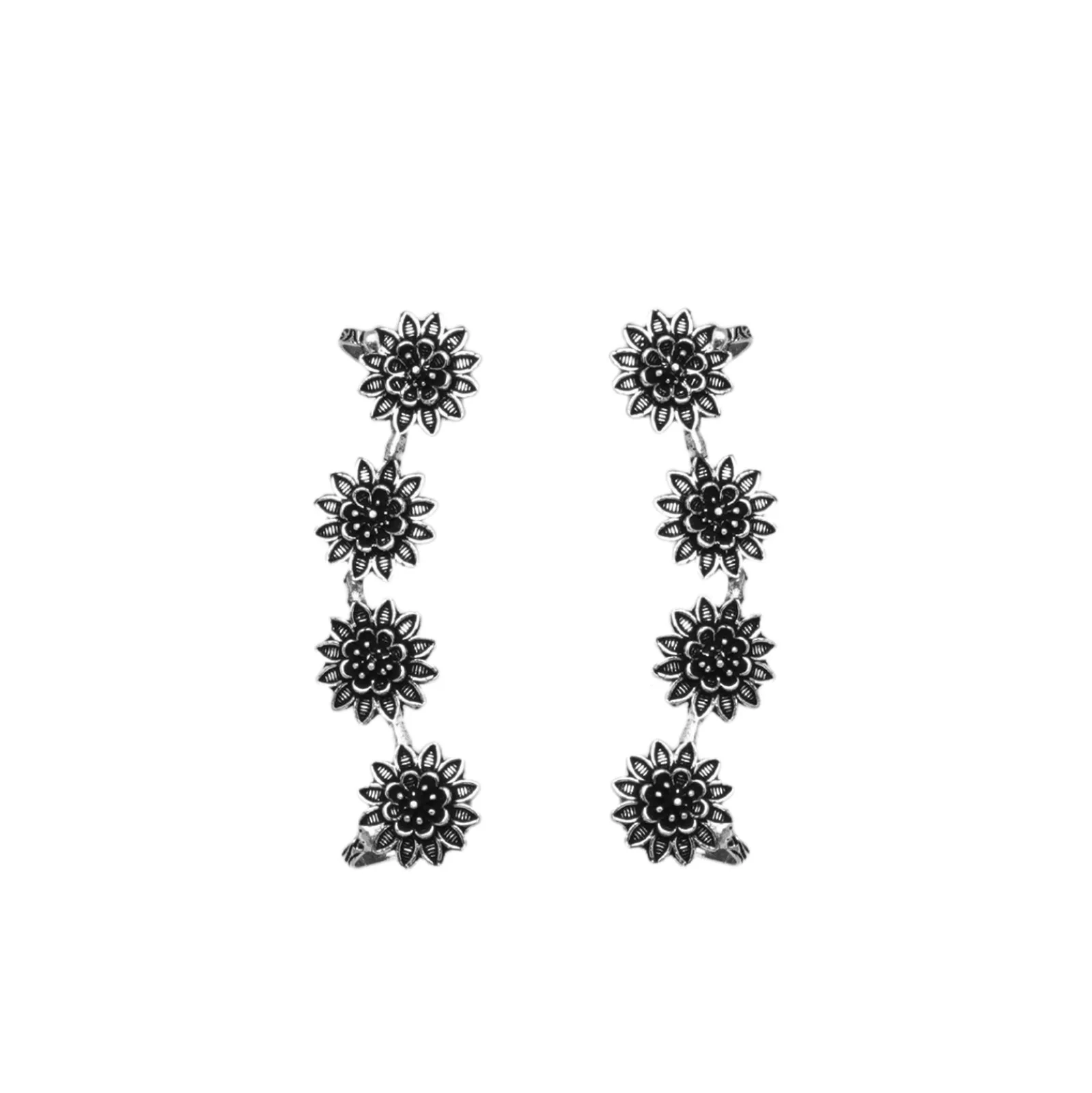 Teejh Panchali Silver Oxidised Floral Earcuffs - Image 2